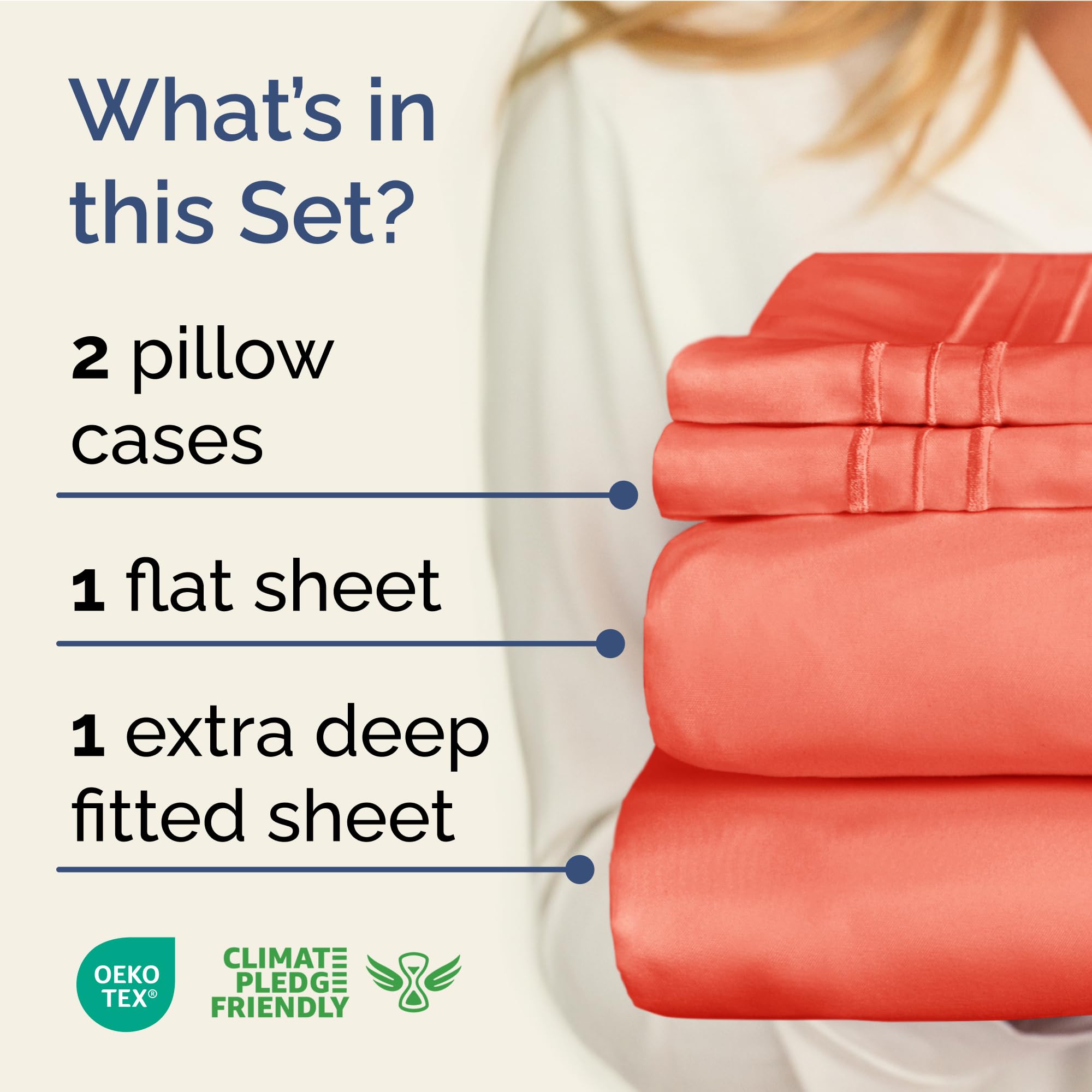 Extra Deep Pocket King Sheets - 4 Piece Breathable & Cooling Bed Sheets - Hotel Luxury Bed Sheet Set - Soft, Wrinkle Free & Comfy - Easily Fits Extra Deep Mattresses - Deep Pocket Coral Sheets Set