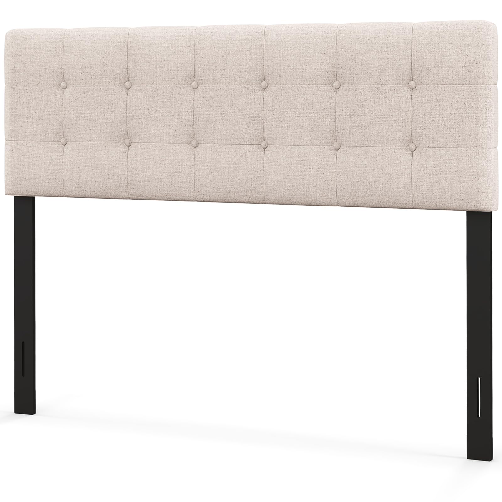Giantex Linen Upholstered Headboard, Adjustable Width Button Tufted Headboard Only with Solid Wood Legs, Attach Frame, Modern He