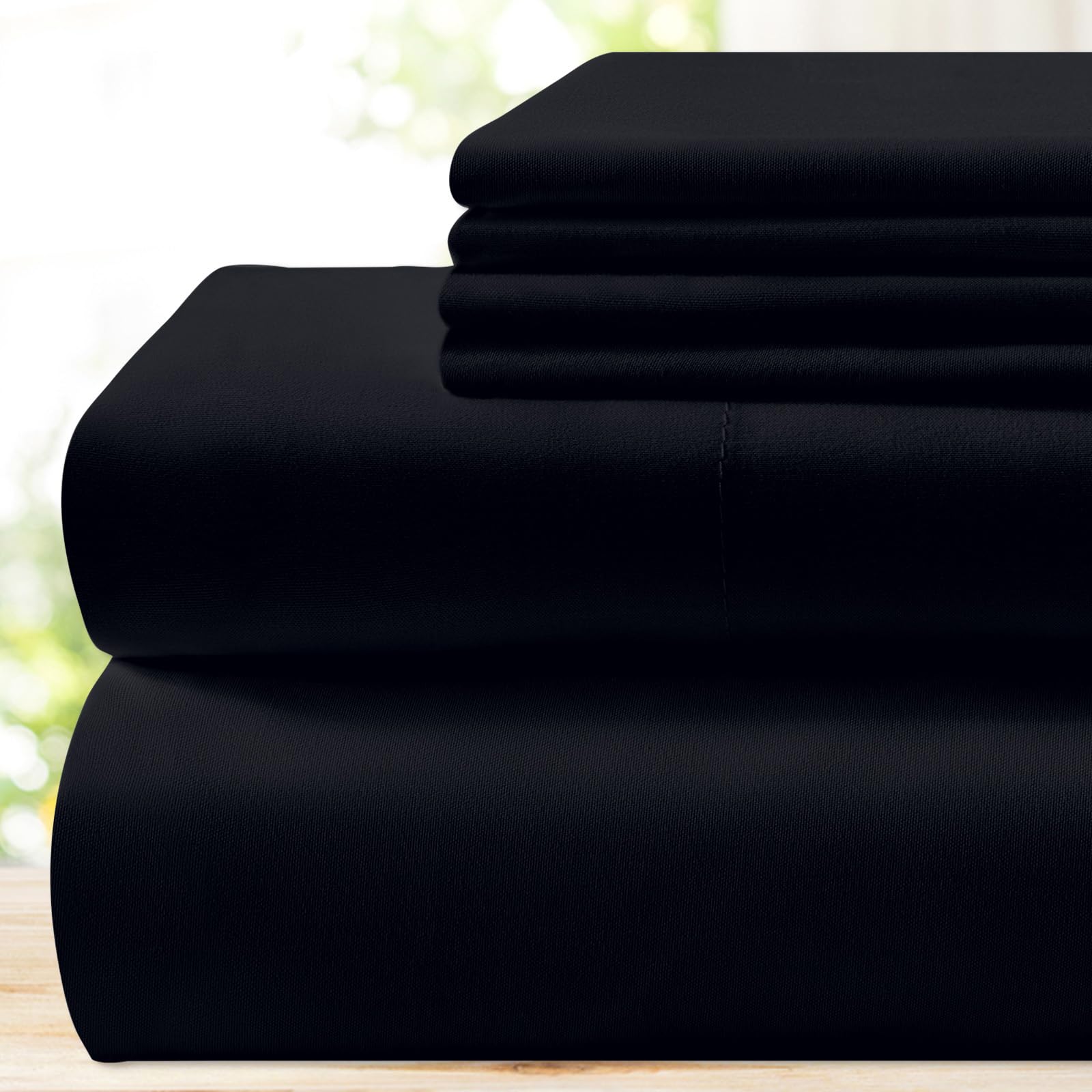 Bysure 6 Pieces Bed Sheets Set(Full, Black) - Hotel Luxury Super Soft 1800 Thread Count 100% Microfiber Sheets With Deep Pockets