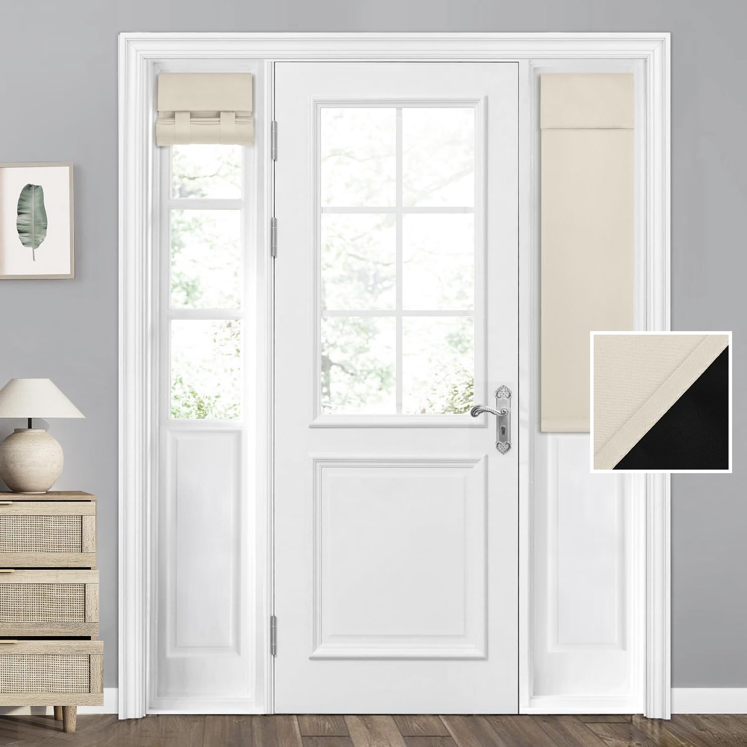 Homeideas 100% Blackout Sidelight Curtains For Front Door, Side Door Window Curtains, Front Door Curtains For Small Window, Thermal Insulated Door Window Covering, (1 Panel, W12 X L40, Beige)