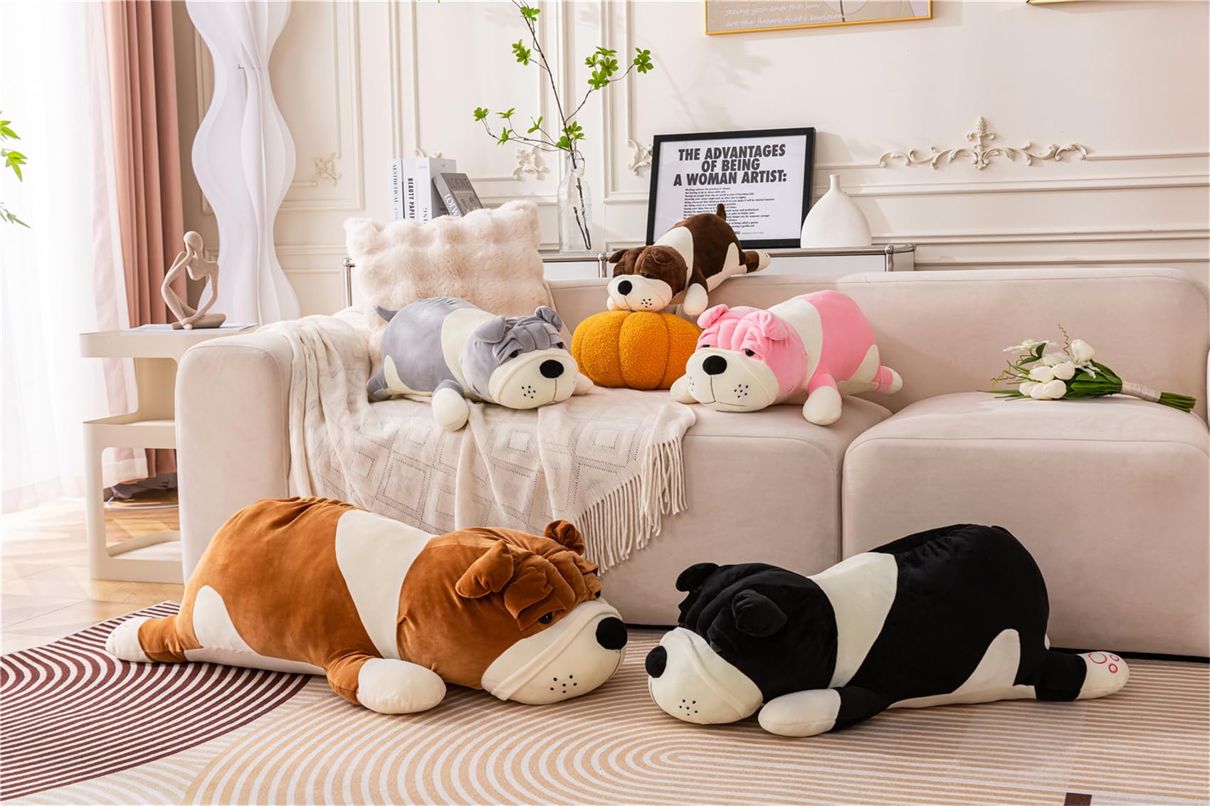 Rniuc Plush Dog Big Doll Cute Cartoon Soft Dog Big Pillow Long Throw Sleeping Pillow Doll Toy Pillow Plush Puppy Yellow 17.7In/4