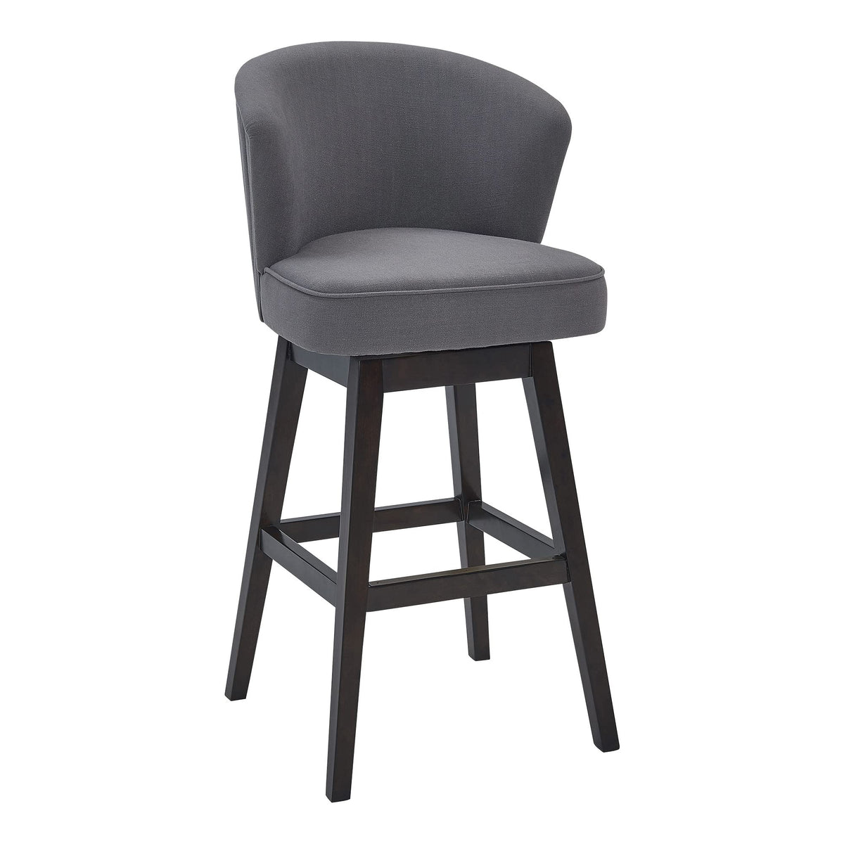 HomeRoots Gray Wood, Foam, Fabric, Metal Turnplate/Kickplate 26&quot; Grey Espresso Wood Fabric Swivel Bar Stool