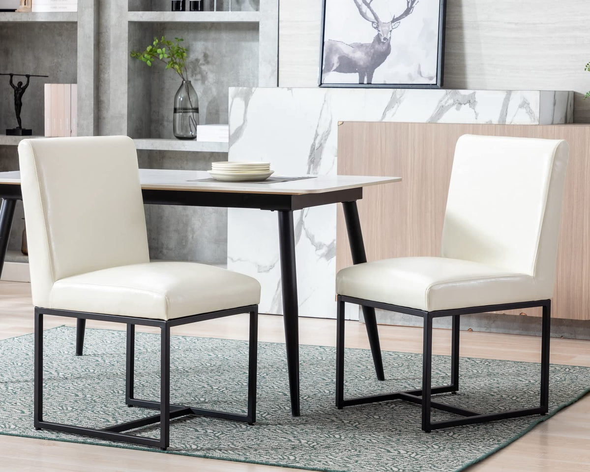 Cimota Modern Dining Chairs Set Of 2, Leather Dining Room Chairs Upholstered Armless Guest Side Chair With Black Base For Dining