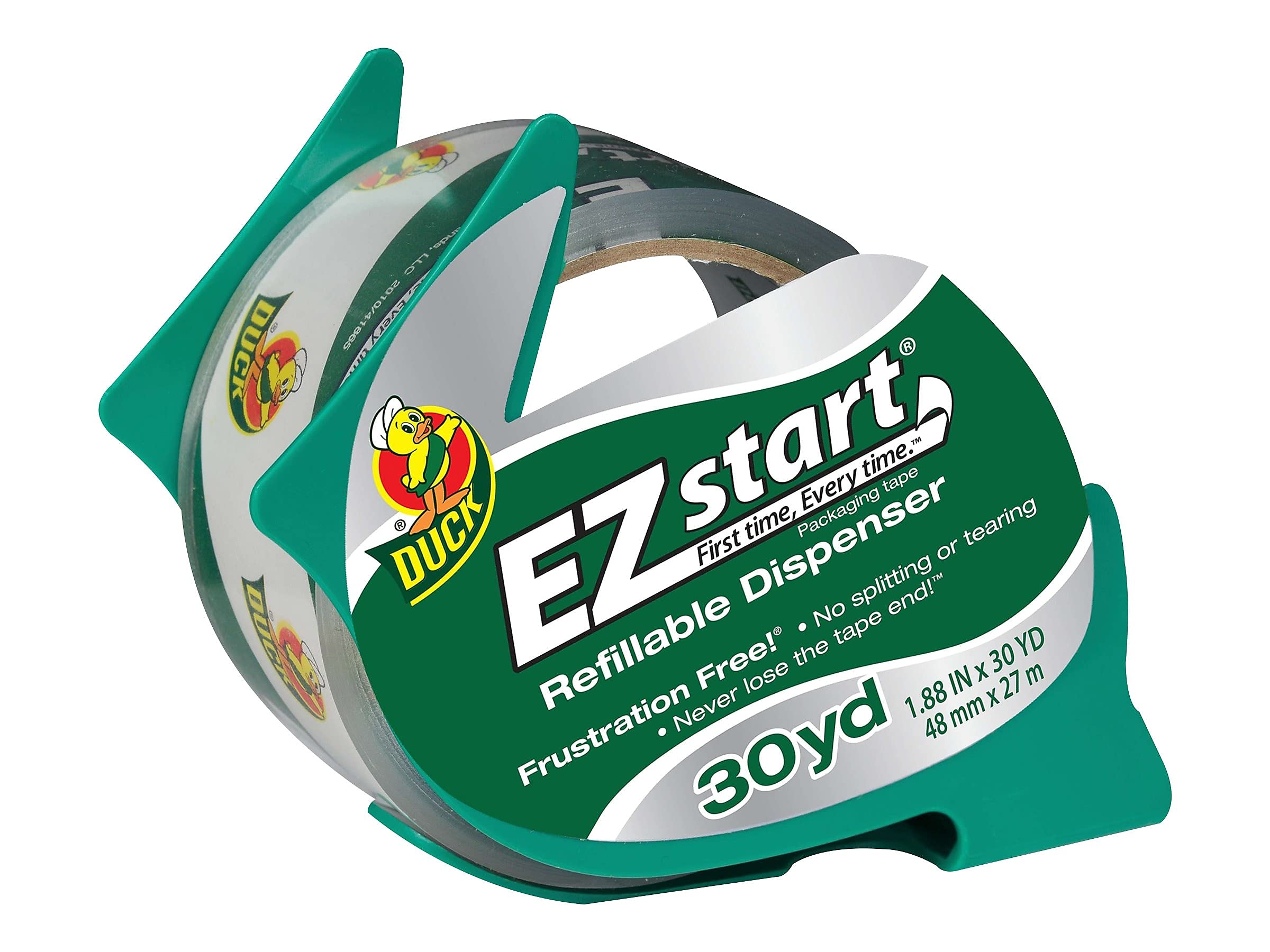 Duck Brand Ez Start Packaging Tape With Reusable Dispenser, 1.88 Inches X 30 Yards, Clear (393192)