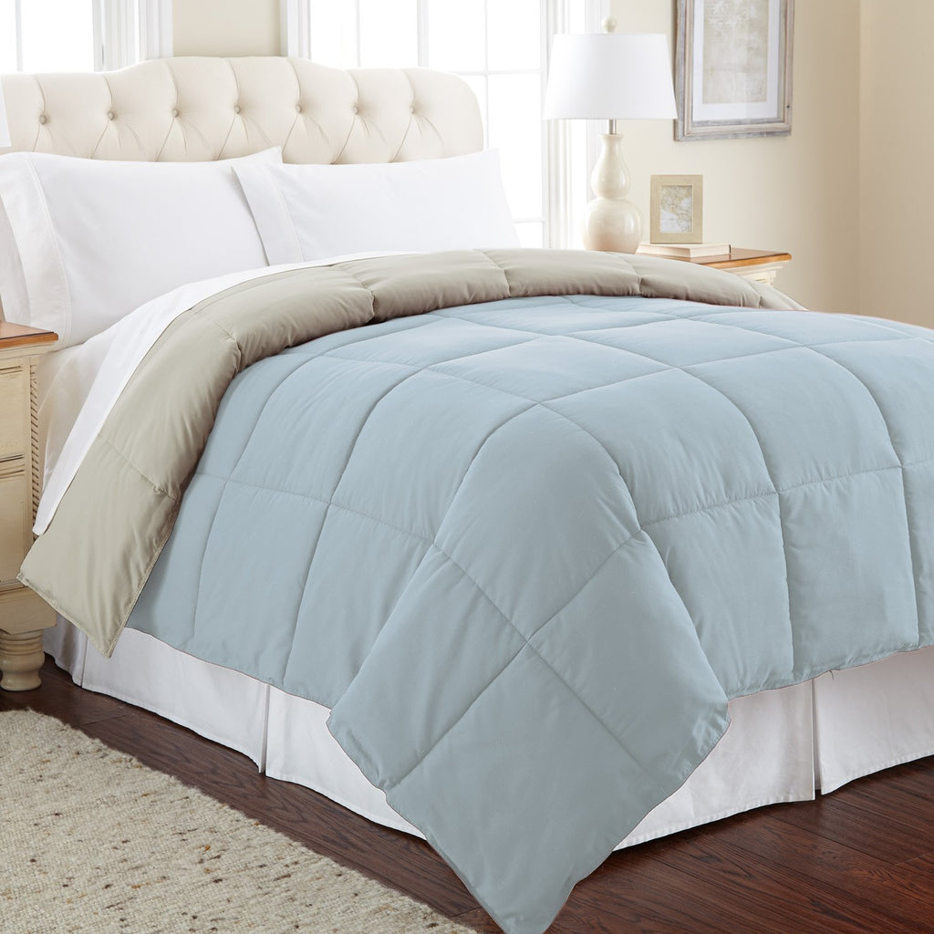 Modern Threads Down Alternative Microfiber Quilted Reversible Comforter & Duvet Insert - Soft, Comfortable Alternative To Goose Down - Bedding For All Seasons Oatmeal/Dusty Blue Twin