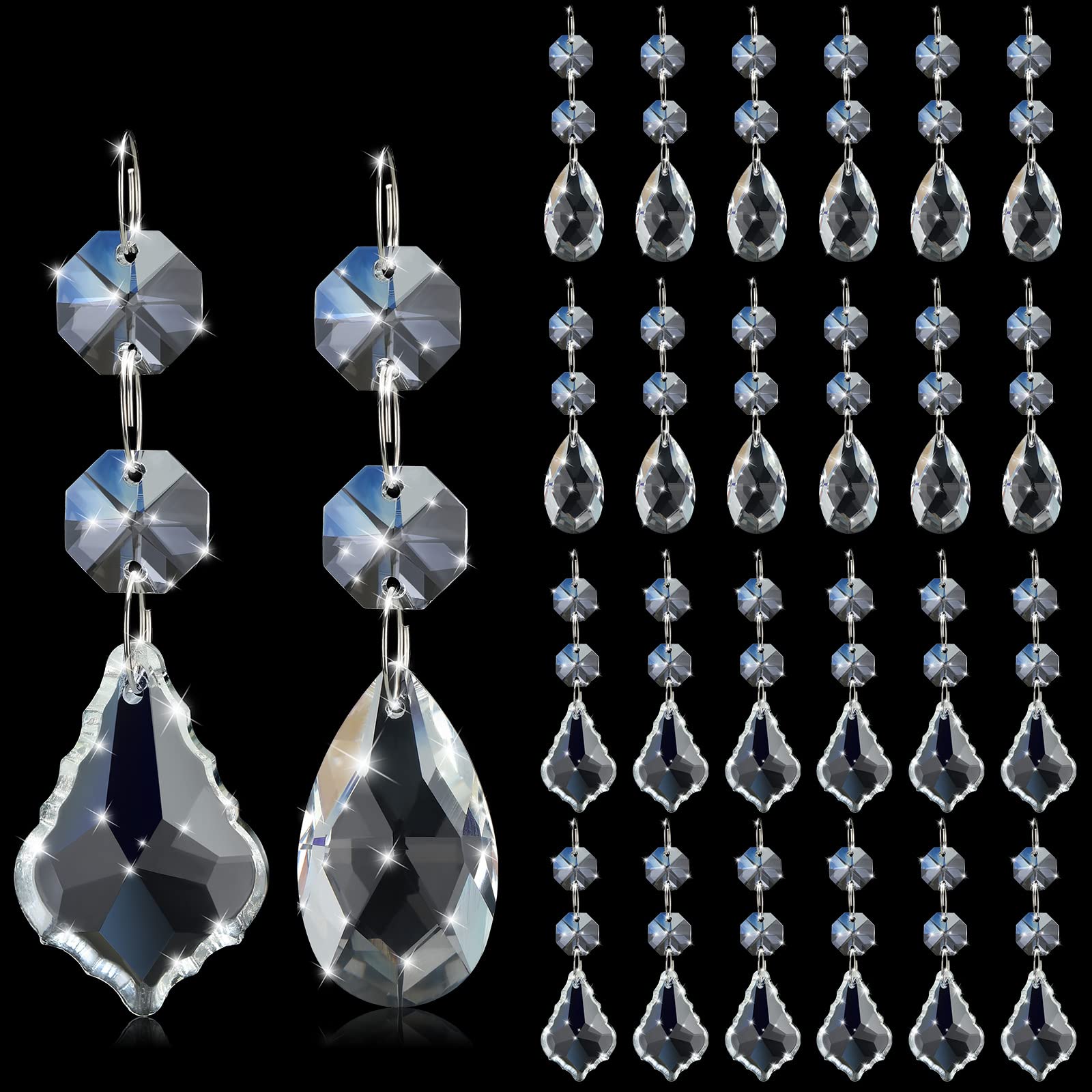 26 Pack Chandelier Crystals Replacement Set 38 Mm Clear Teardrop Chandelier Crystals Parts Maple Leaf Crystal Pendant Hanging Ch