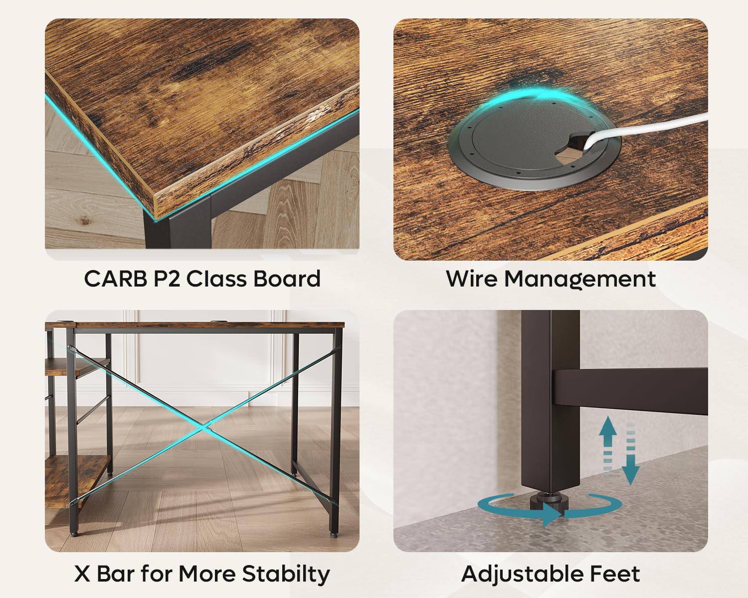 Bestier L Shaped Desk, 95.2 Inch Reversible Corner Computer Desk With Shelves, 2 Person Long Table For Home Office, Large Writing Storage Workstation With 3 Cable Holes, Rustic Brown