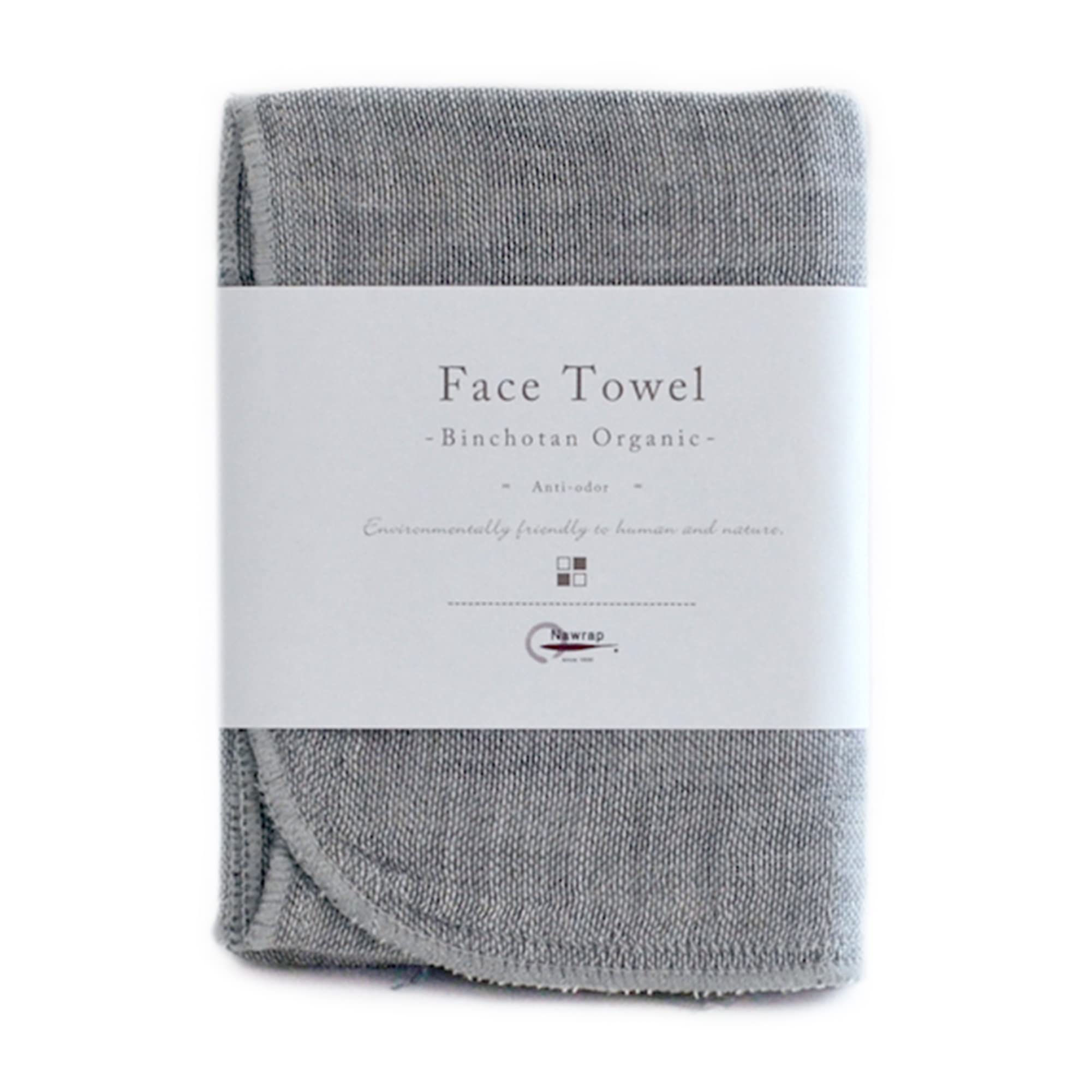 IPPINKA Nawrap Organic Binchotan Face Towel, Naturally Anti-Odor, Gray/Ivory