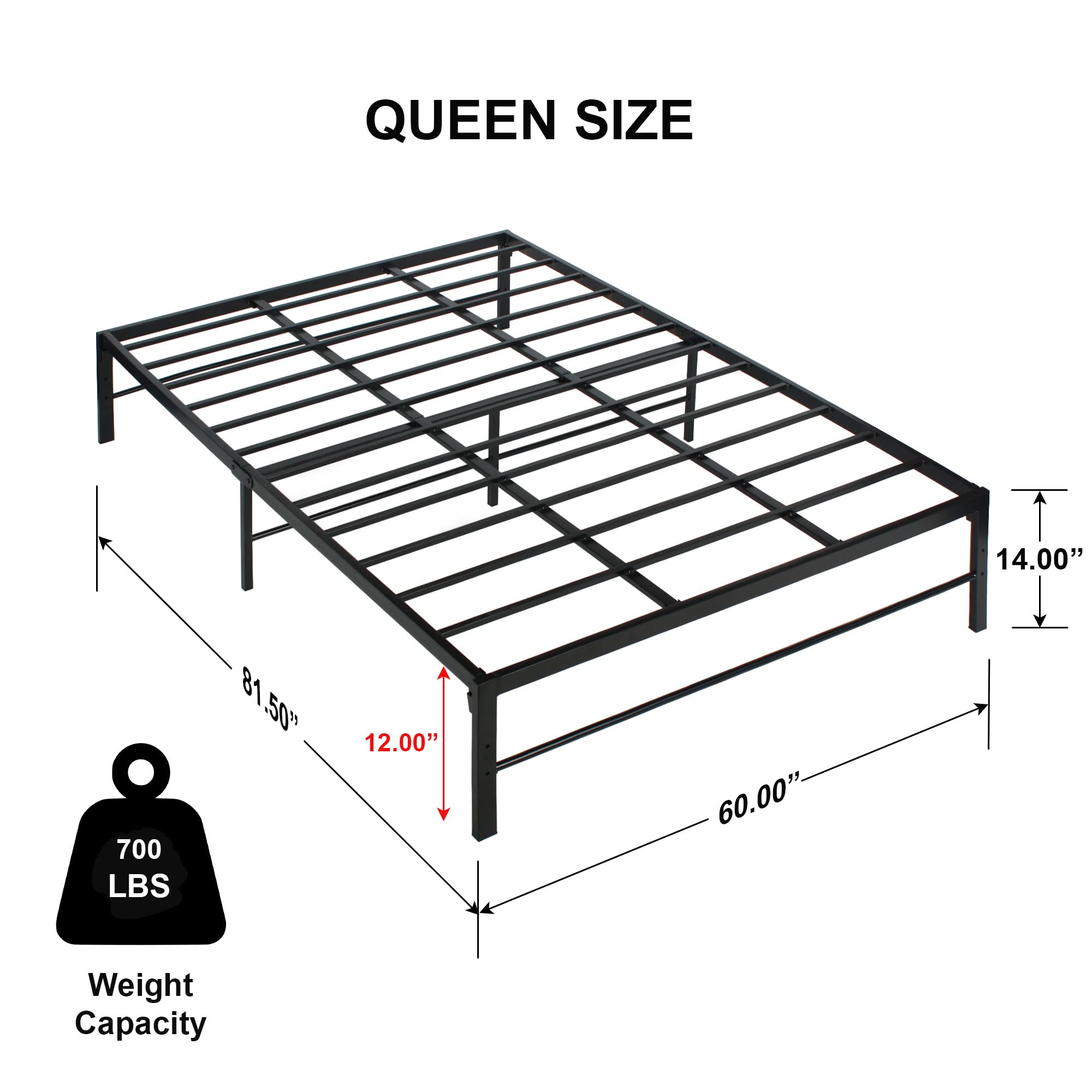 Better Home Products Lily Foldable Welded Black Metal Platform Bed Frame Queen