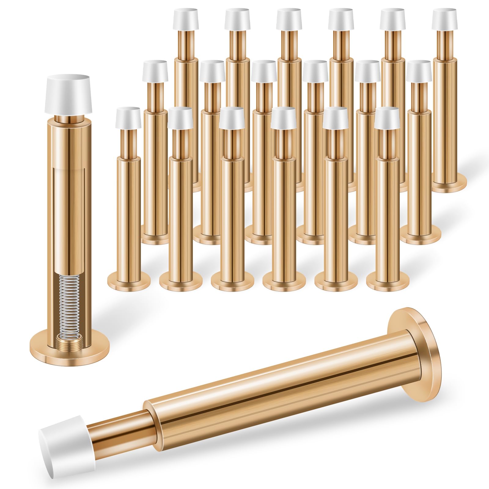 Kolako Door Stop 20 Pack Spring Door Stop Gold Door Stoppers For Bottom Of Door, Long Door Stopper With Rubber Bumper Tips Baseb