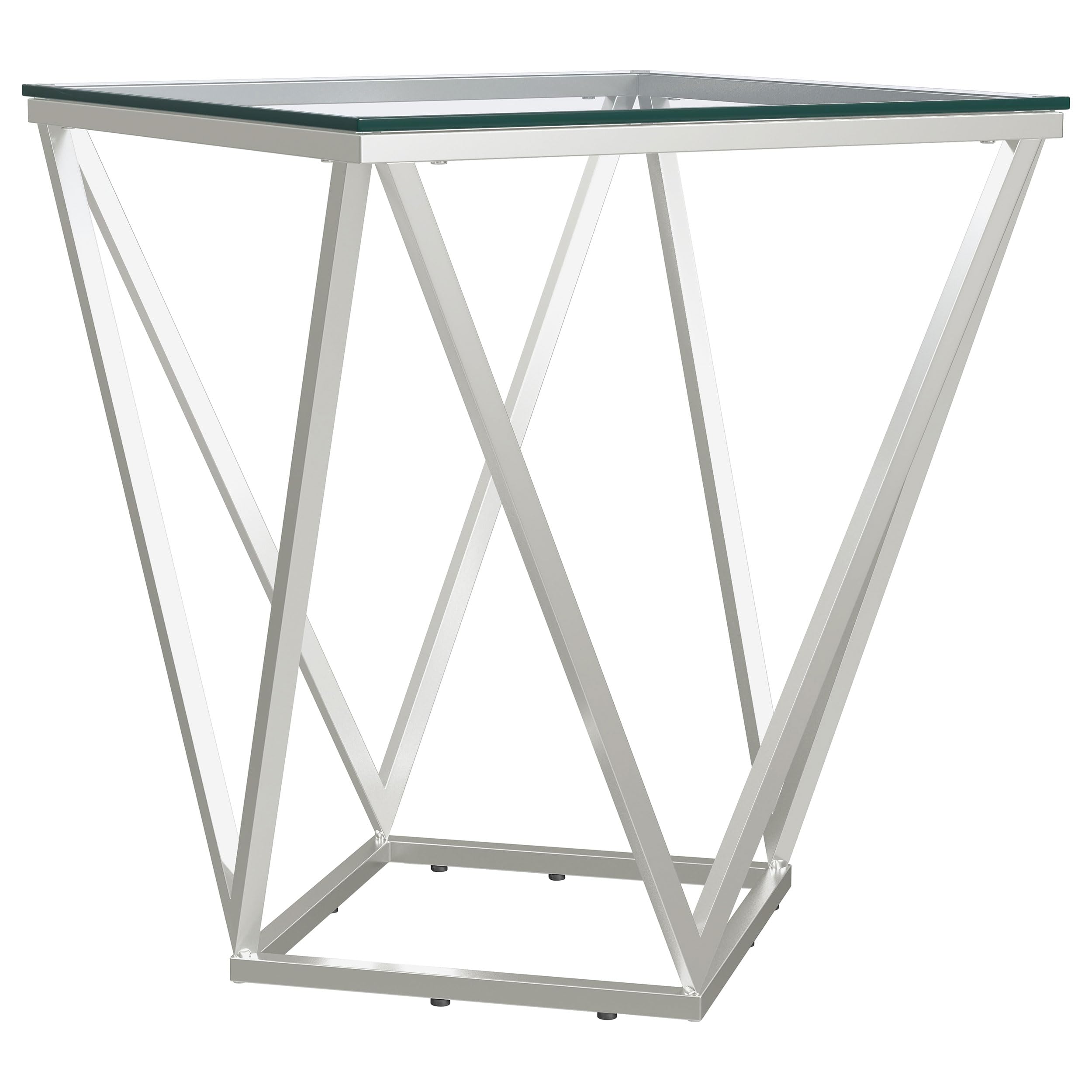 Coaster Home Furnishings Brittania Square Geometric End Table with Clear Tempered Glass Top Nickel