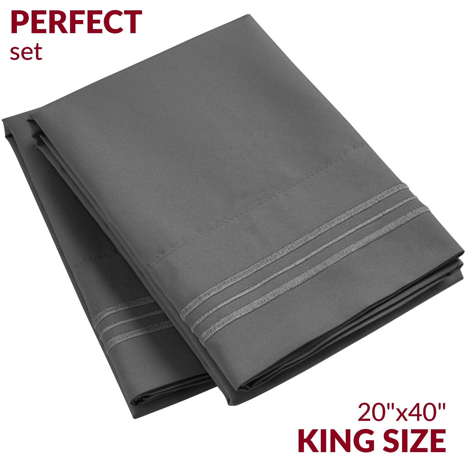 Mellanni King Size Pillow Cases 2 Pack - Pillow Covers - Pillow Protector - Luxury Bedding Sheets & Pillowcases - Envelope Closure - Wrinkle, Fade, Stain Resistant (Set Of 2 King Size, Gray)
