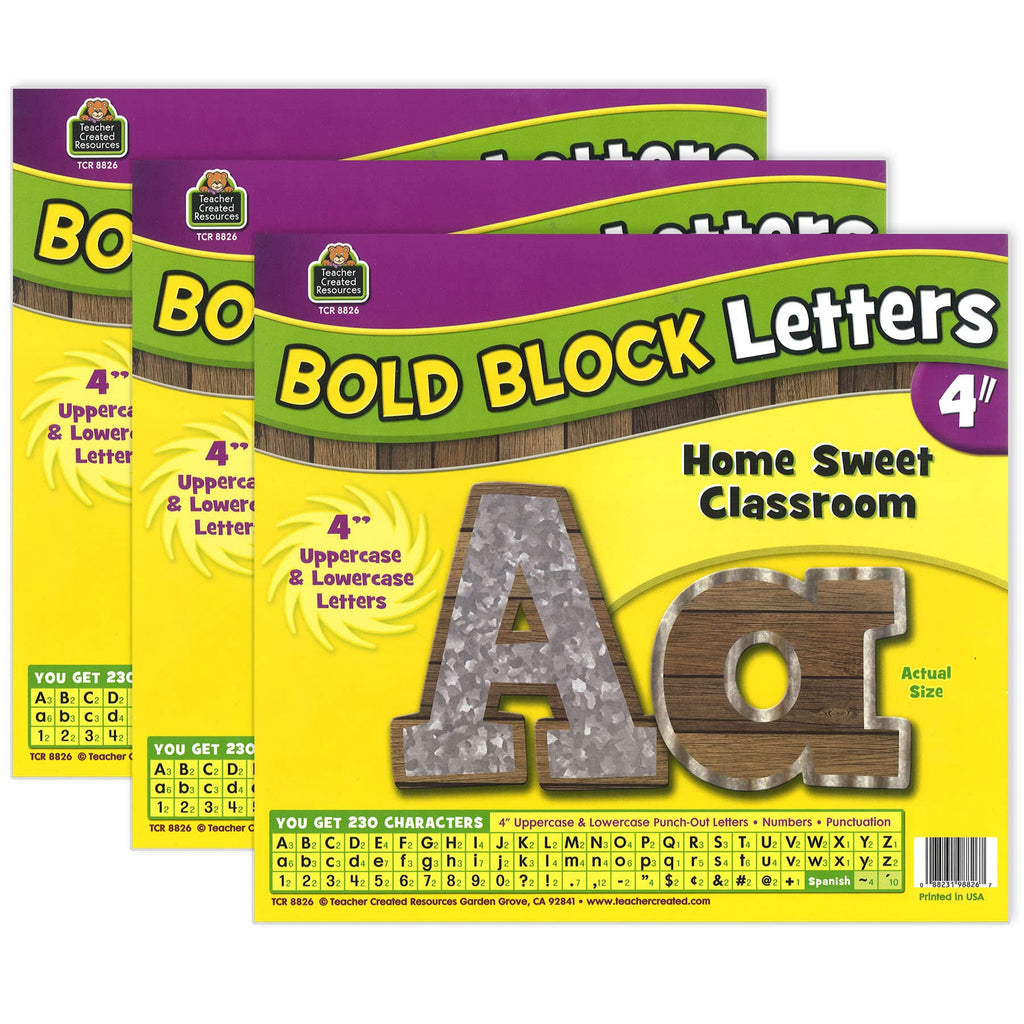 Home Sweet Classroom Bold Block 4'' Letters Combo Pack, 230 Characters Per Pack, 3 Packs