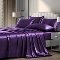 P Pothuiny 6-Piece King Satin Sheets Luxury Silky Purple Satin Bedding Sheet Set, 1 Deep Pocket Fitted Sheet + 1 Flat Sheet + 4