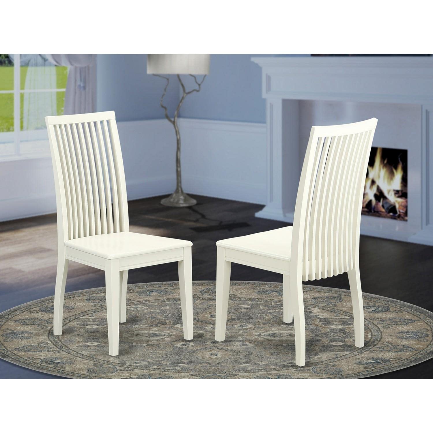 East West Furniture IPC-LWH-W Ipswich Dining Chairs - Slat Back Wood Seat Kitchen Chairs, Set of 2, Linen White