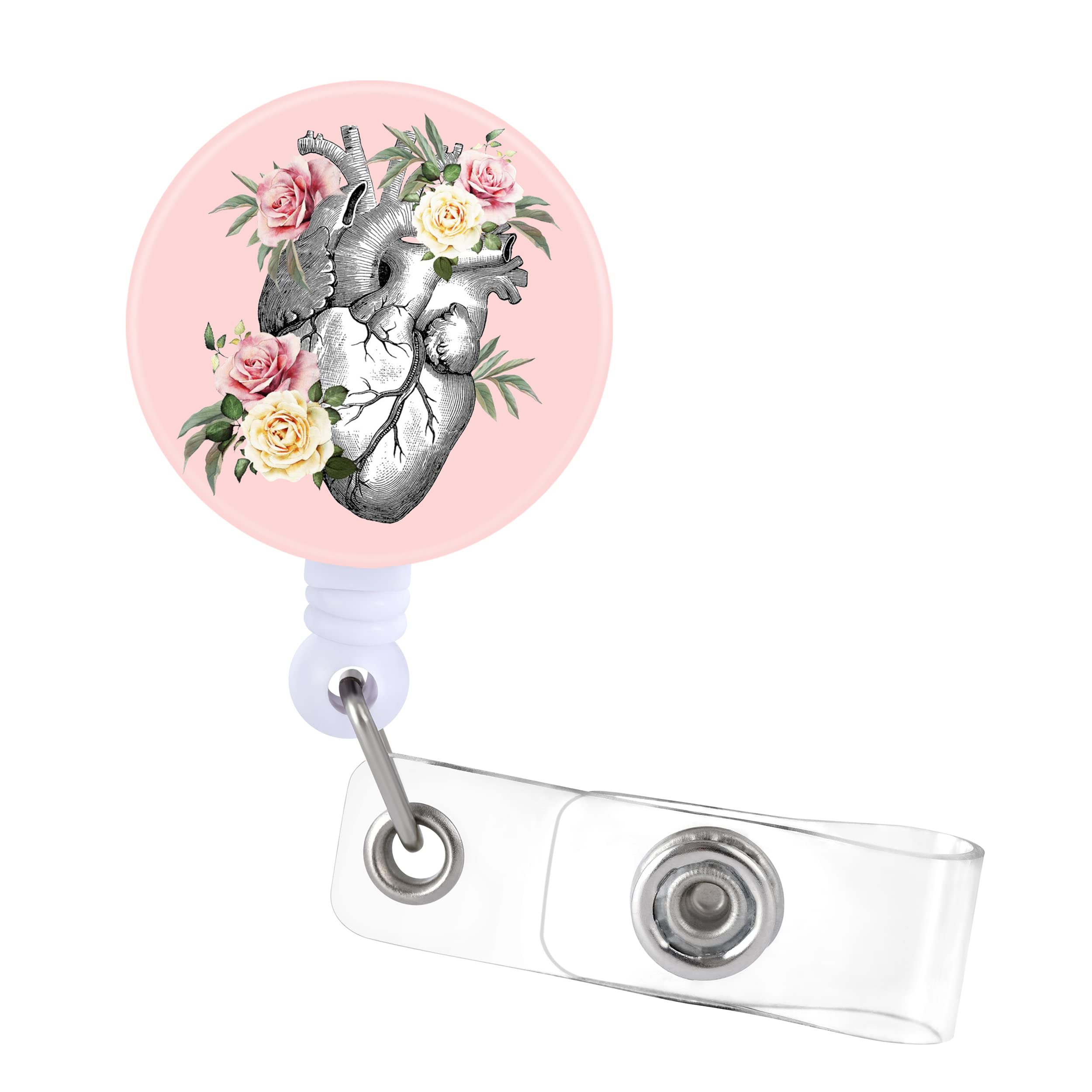 Badge Reels Retractable Heart Id Clip Holder - Heart Flower Anatomical Cardiology Cardiac Nurse Name Tag Card Badge Funny Anatom