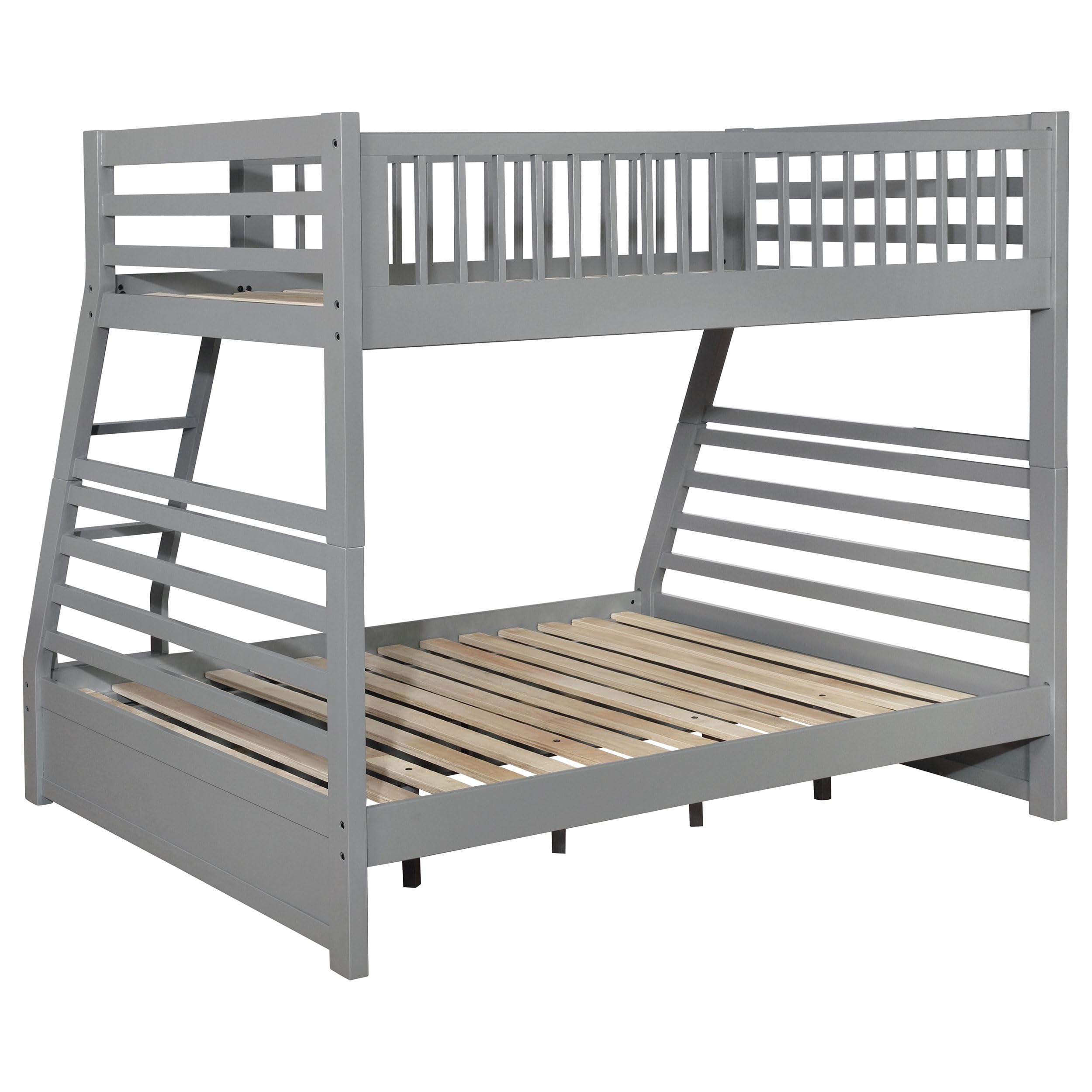 Coaster Home Furnishings Ashton Transitional Wood Twin Over Full Size Bunk Bed Frame with Ladder and Guardrails with Two Storage Drawers Fully Slatted Mattress Ready Foundation Grey 460182