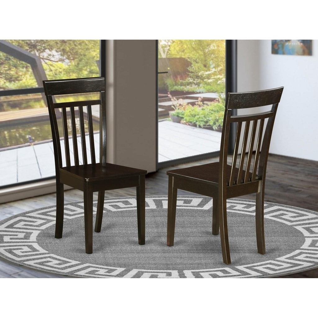 East West Furniture CAC-CAP-W Capri Dining Chairs - Slat Back Wooden Seat Chairs, Set of 2, Cappuccino