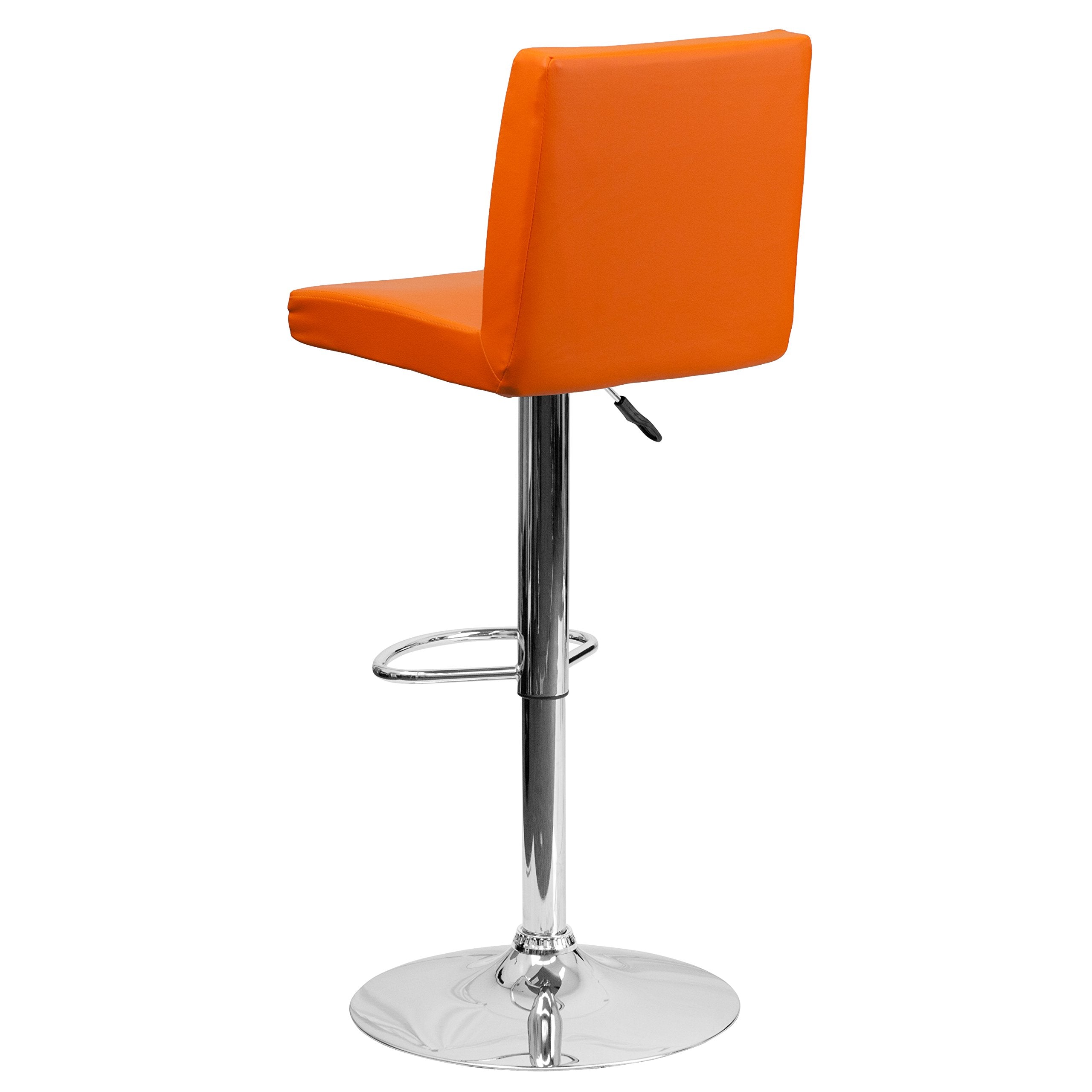 Flash Furniture Contemporary Vinyl Adjustable Height Barstool With Panel Back And Chrome Base, 1 Pack, Orange