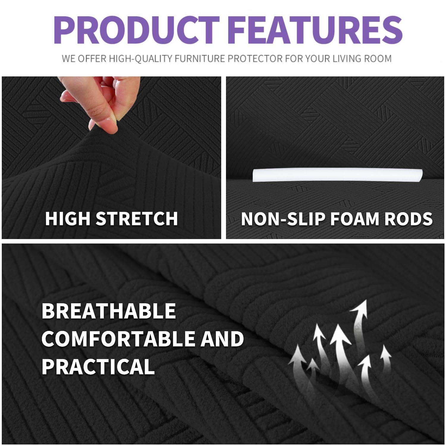 Znsayotx Super Stretch Loveseat Covers (55'-69'), New Striped Love Seat Slipcover, Dogs Pet Friendly Anti-Slip Couch Protector Spandex Durable 2 Seater Fabric Sofa Cover (Black, Loveseat)