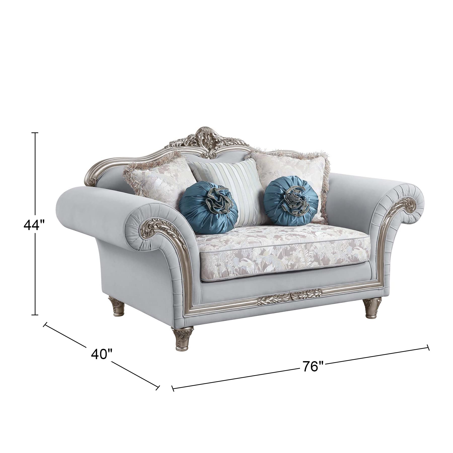 ACME Furniture Upholstered Loveseat with Accent Pillows in Light Grey
