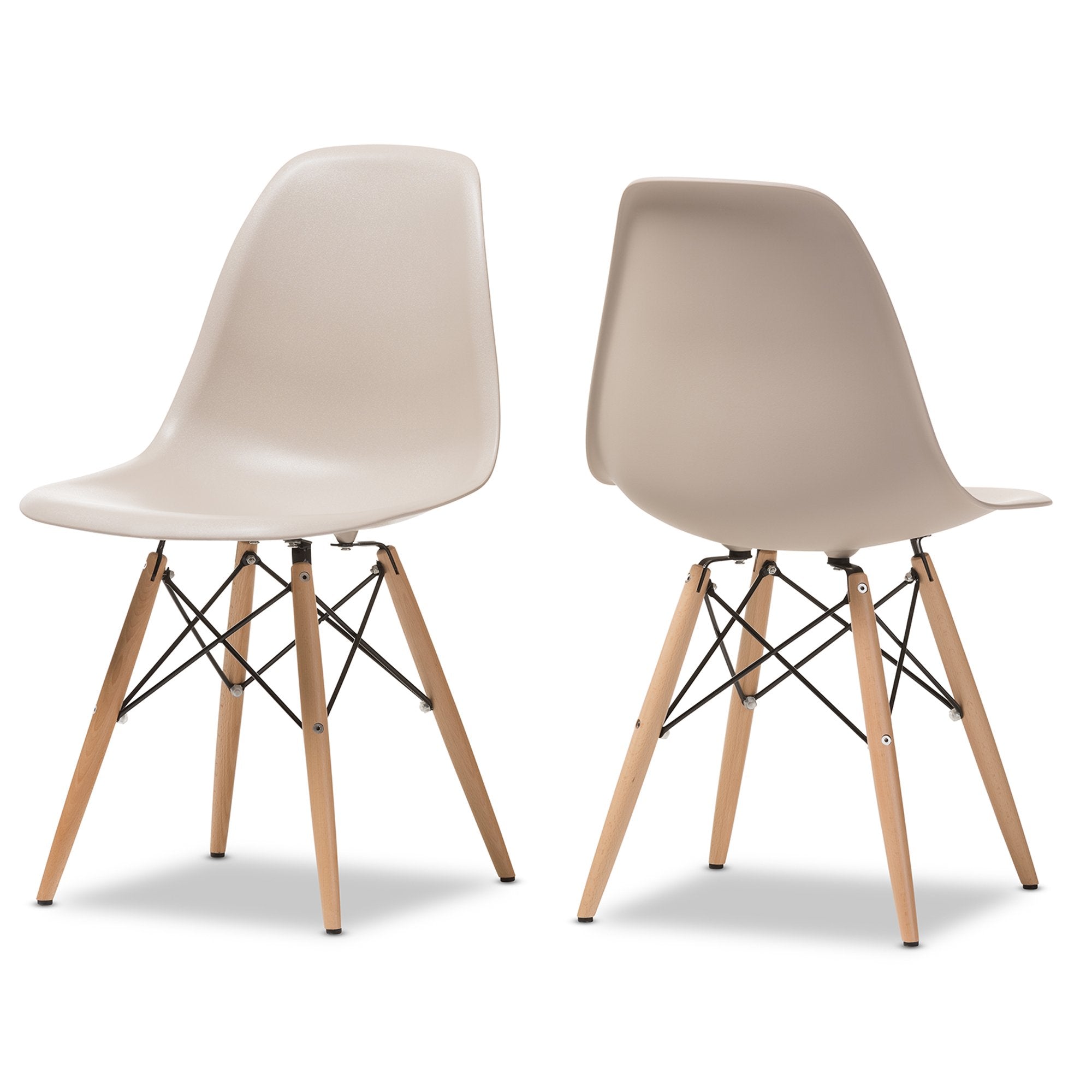 Baxton Studio Azzo Plastic Mid-Century Modern Shell Chair, Beige, Set Of 2
