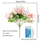 6 Pack Artificial Flowers, Fake Faux Peony Silk Hydrangea Plastic Carnations Daisy Realistic Flower Arrangements For Wedding Dec