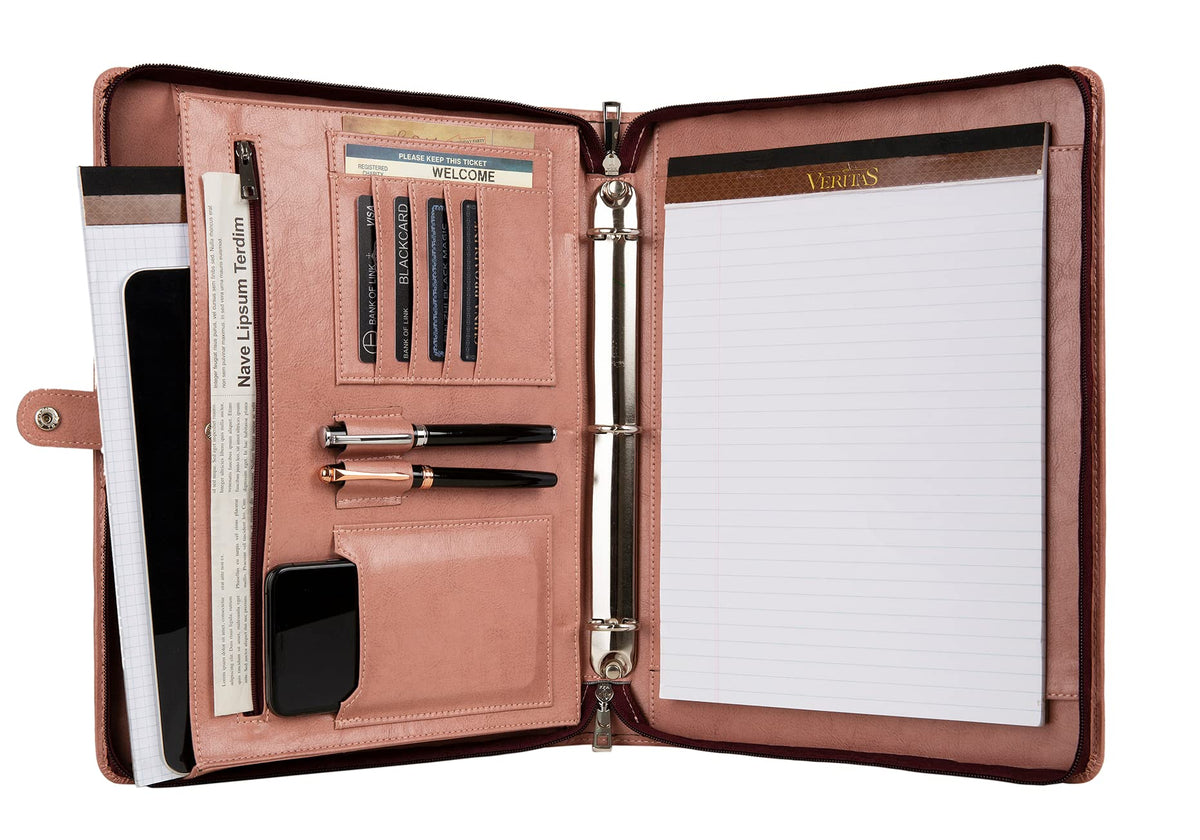 3 Ring Portfolio Binder For Women, Vegan Leather Binder Padfolio, Pink Leather Binder With Zipper, Handmade Portfolio Oranizer,