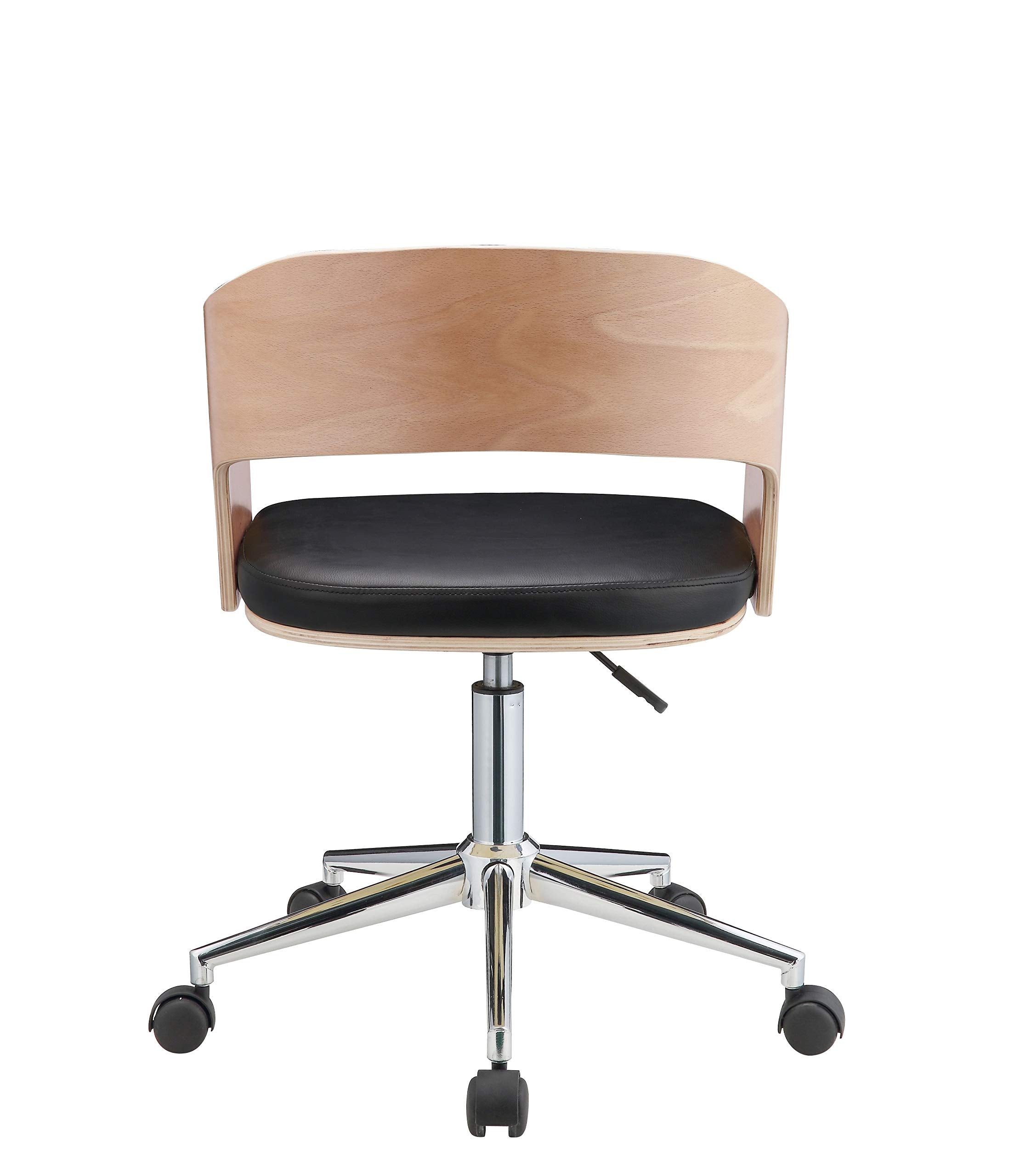 HomeRoots Black Leatherette and Bee PU, Wood, Metal, Foam, Ga 21' X 20' X 29-34' White Leatherette and Beech Office Chair
