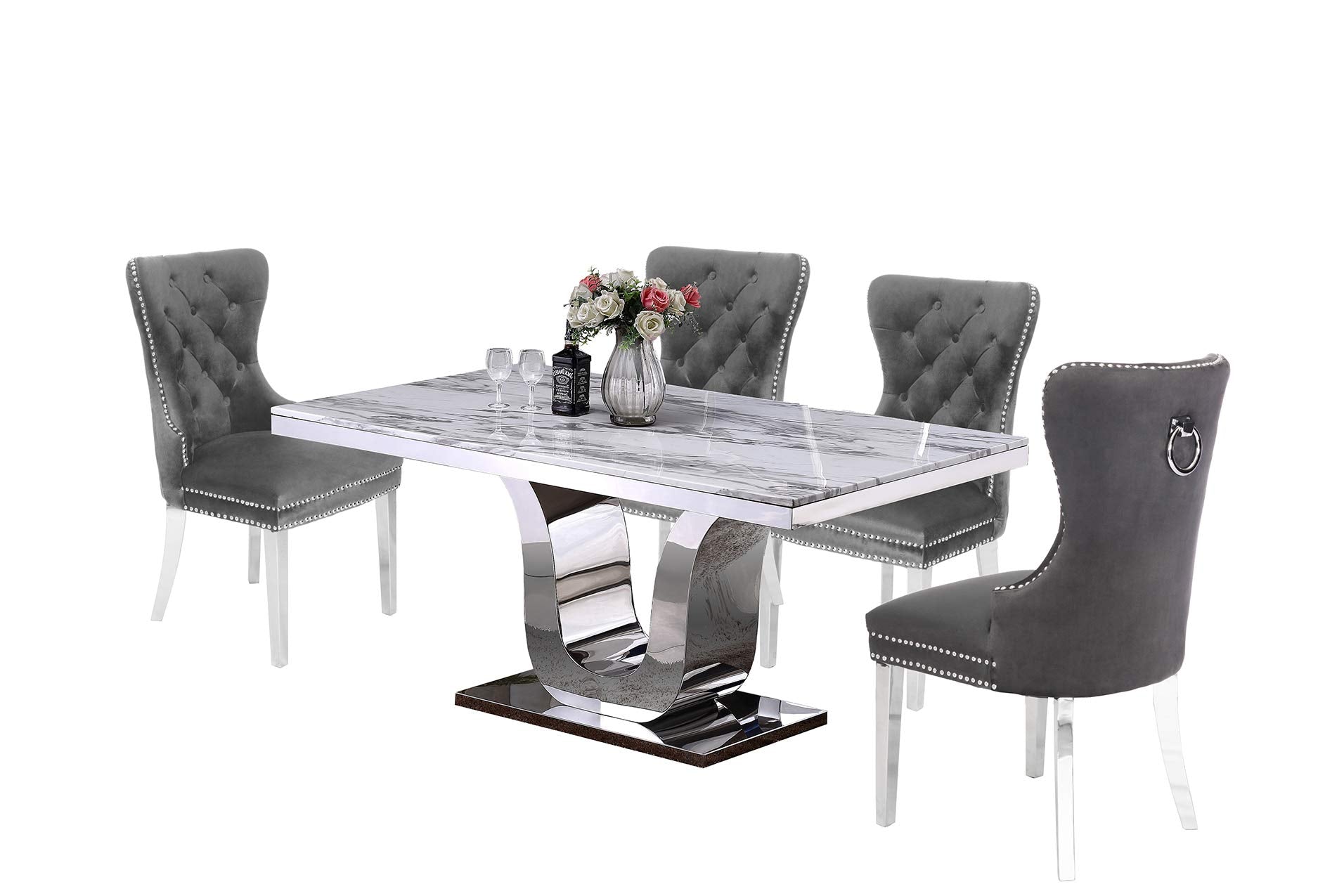 Best Quality Furniture 5Pc Dining Set (1 Table + 4 Chairs), White, Dark Gray