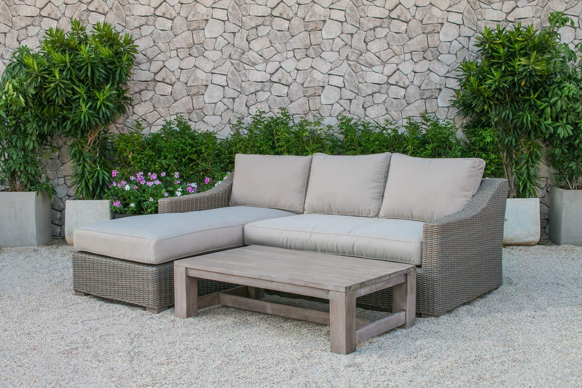 HomeRoots 30' Aluminum Wood and Rattan Sectional Sofa Set