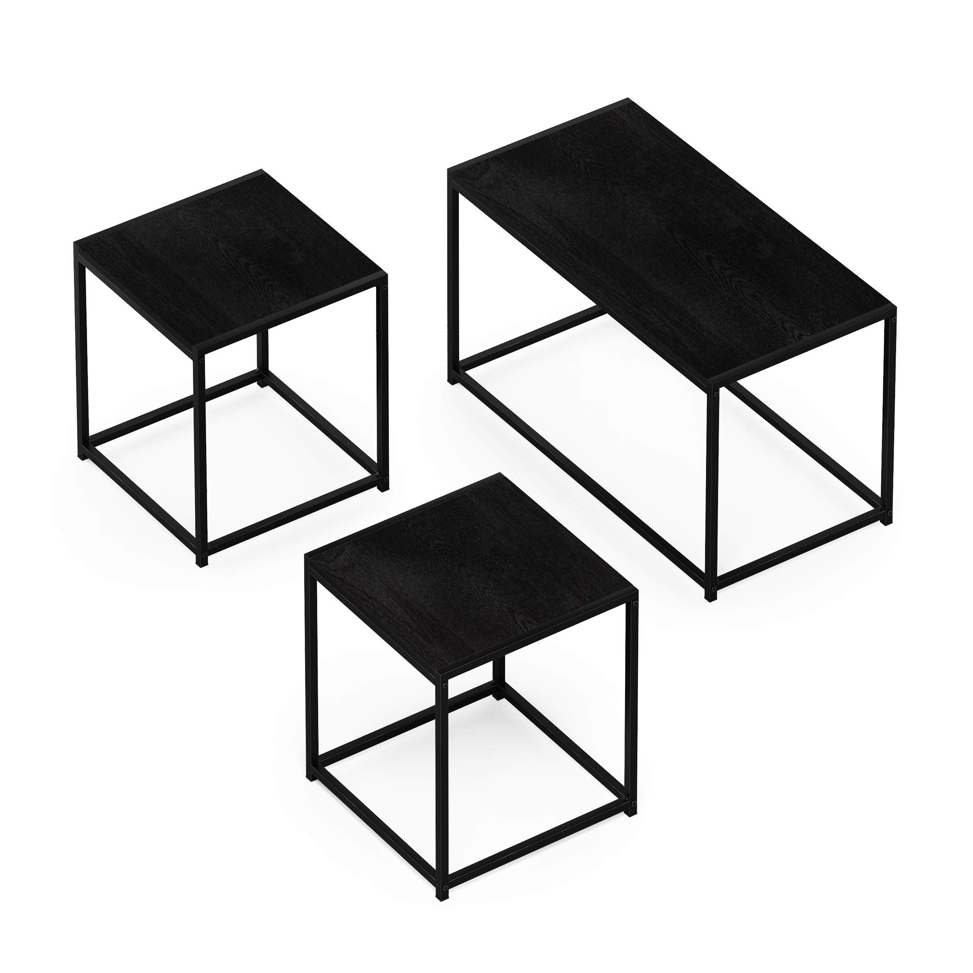 Furinno Camus Modern Living Room Coffee Table With 2 End Tables Set, Americano