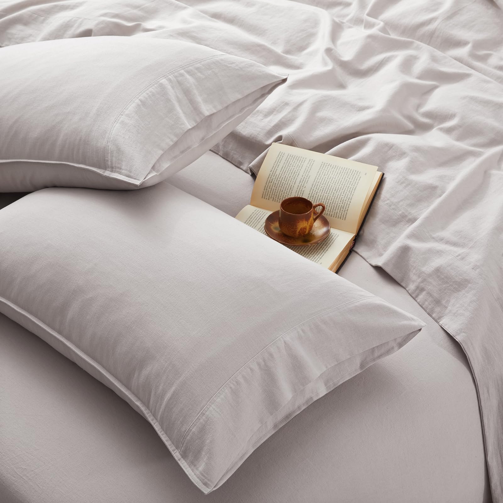 Onlyset 4Pcs Organic Linen Sheets Full Size, 100% French Linen From Normandy, Breathable & Durable Natural Linen Full Sheet Set