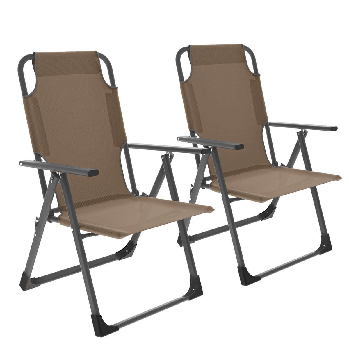 Udpatio Outdoor Dining Chairs Set Of 2, Heavy Duty Adjustable Recliner, Folding Chairs For Outdoor Camping Garden, Support 300Lb (Dark Brown)
