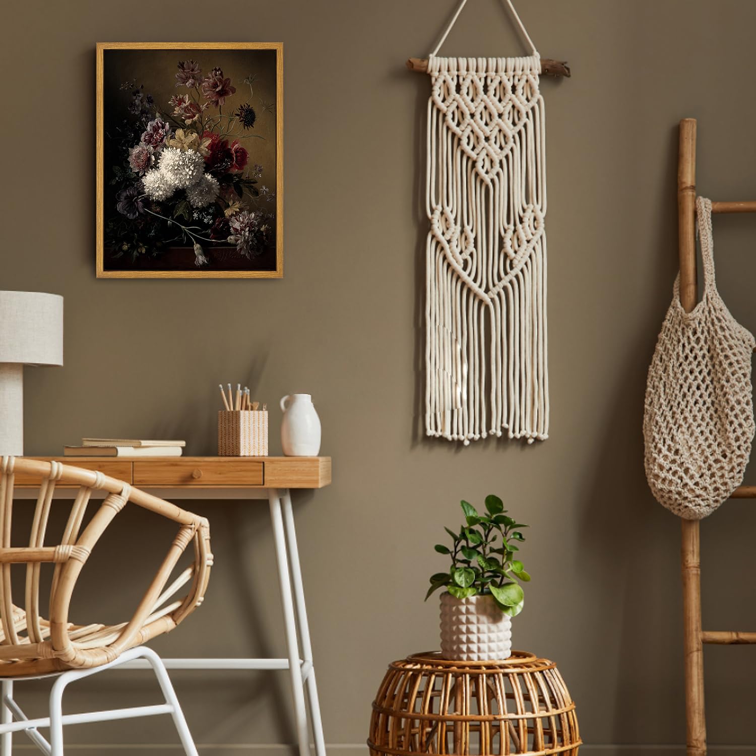 Roslynity Framed Canvas Wall Art Vintage Print Oil Paintings Moody Flowers Still Life Floral Botanical Nature Country Retro Aest
