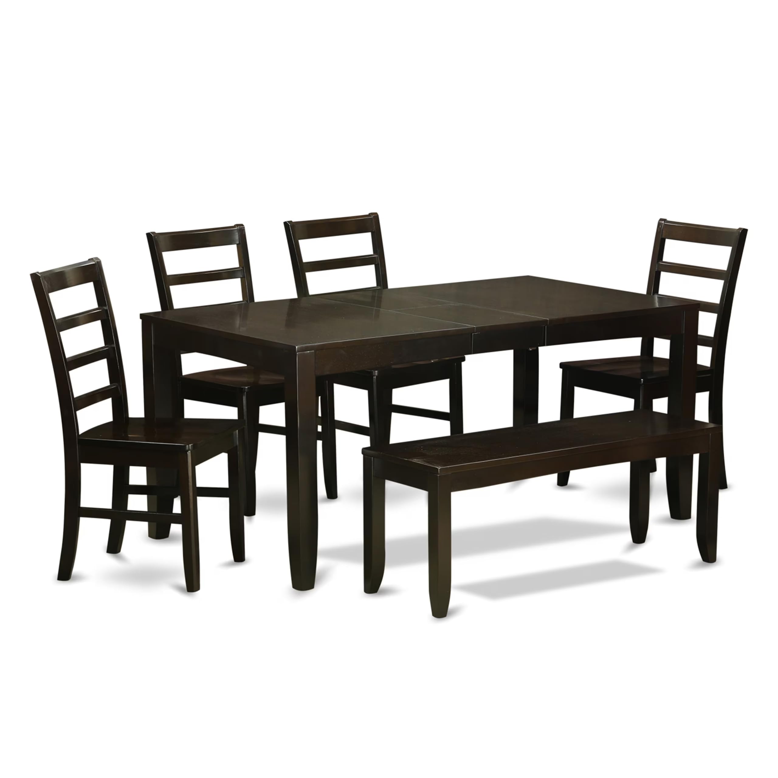 East West Furniture LYPF6-CAP-W Lynfield 6 Piece Modern Set Contains a Rectangle Wooden Table with Butterfly Leaf and 4 Dining Room Chairs with a Bench, 36x66 Inch