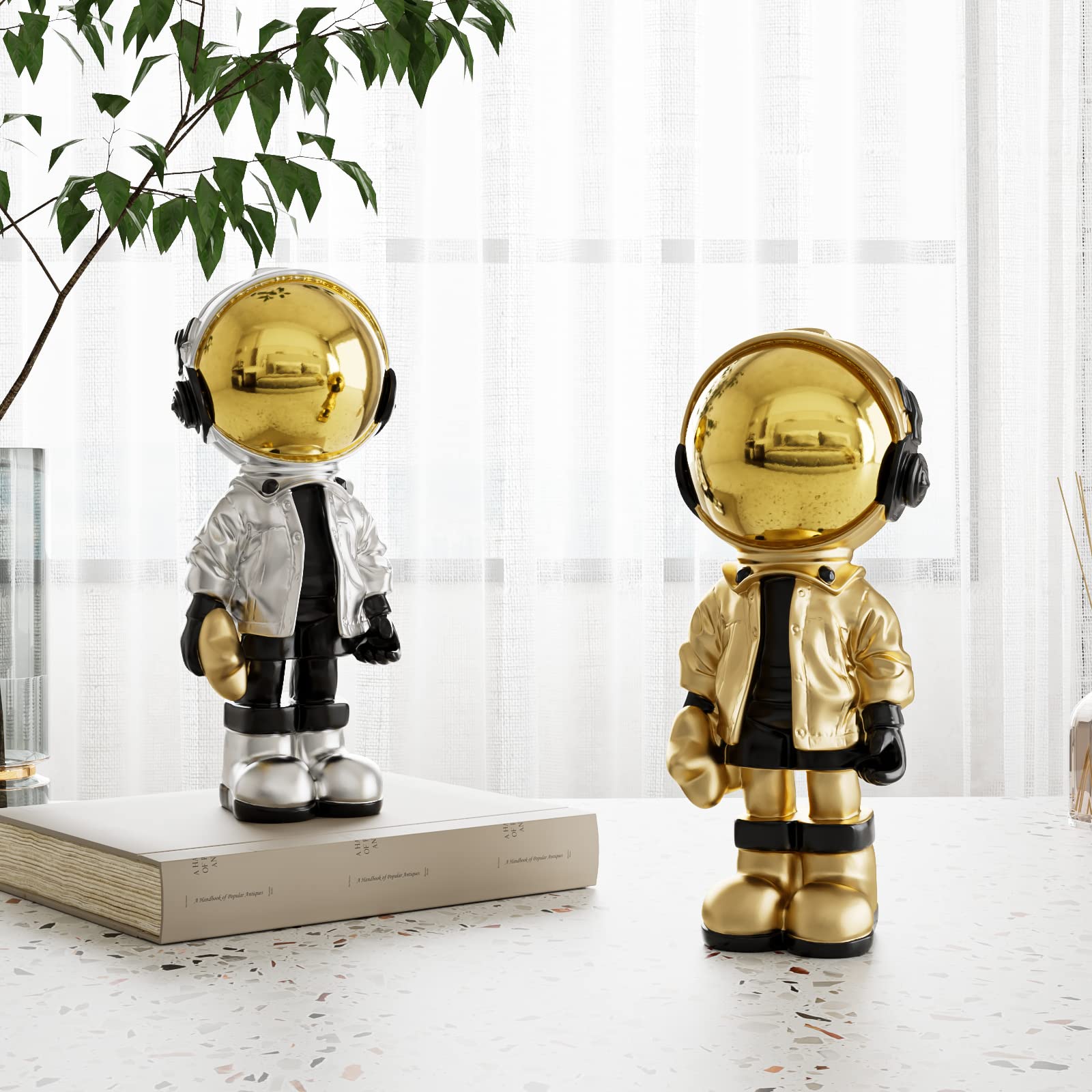 Ez4Ence Figurine Statue Astronaut Sculpture Spaceman Decor,Sculpture For Home Decor,Arts Gold And Black Shelf Decoration,Cool Me