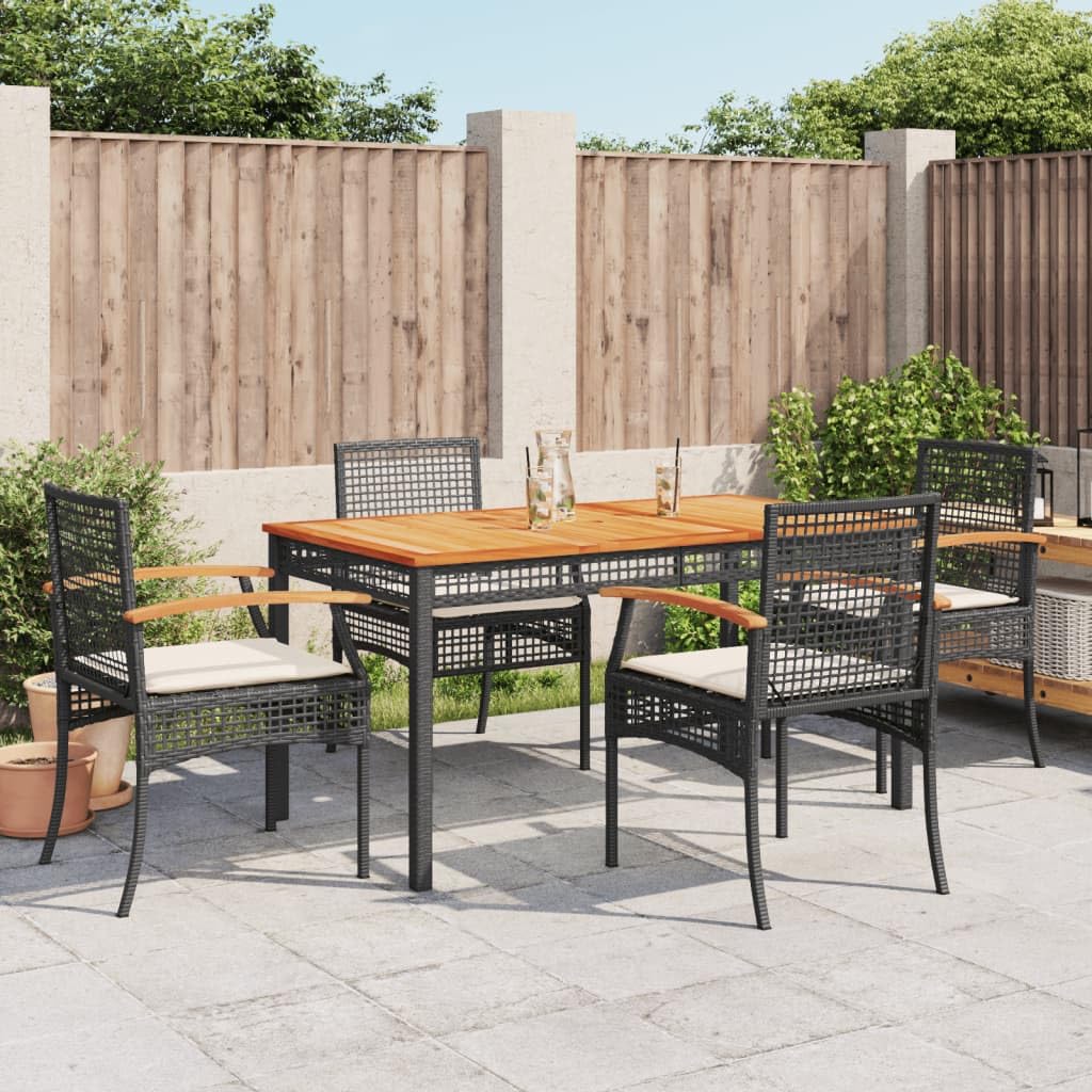 vidaXL Garden Dining Set 5 Pieces Black with Polyrattan Cushions