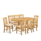 East West Furniture VANO9-OAK-C 9 Piece Dining Set Includes an Oval Dining Table with Butterfly Leaf and 8 Linen Fabric Kitchen Room Chairs, 40x76 Inch, Oak