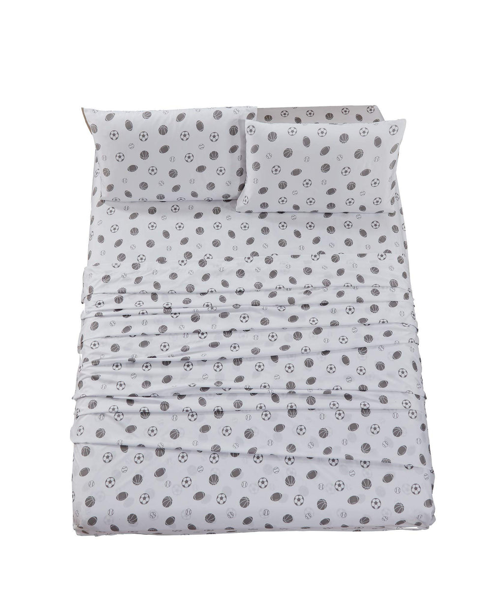 Chezmoi Collection 3-Piece Kids/Teens Sports Sheet Set - Soft Microfiber White Gray Baseball Basketball Football Soccer, Twin Xl