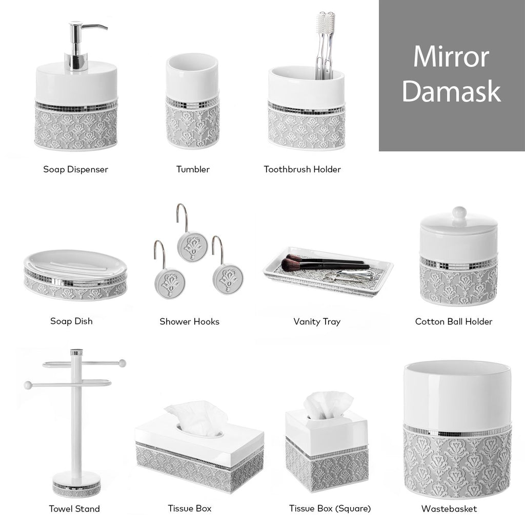 Creative Scents Mirror Damask Qtip Holder - Decorative Canister Jar, Durable Cotton Swab Ball Holder/Container - Beautiful Bathr