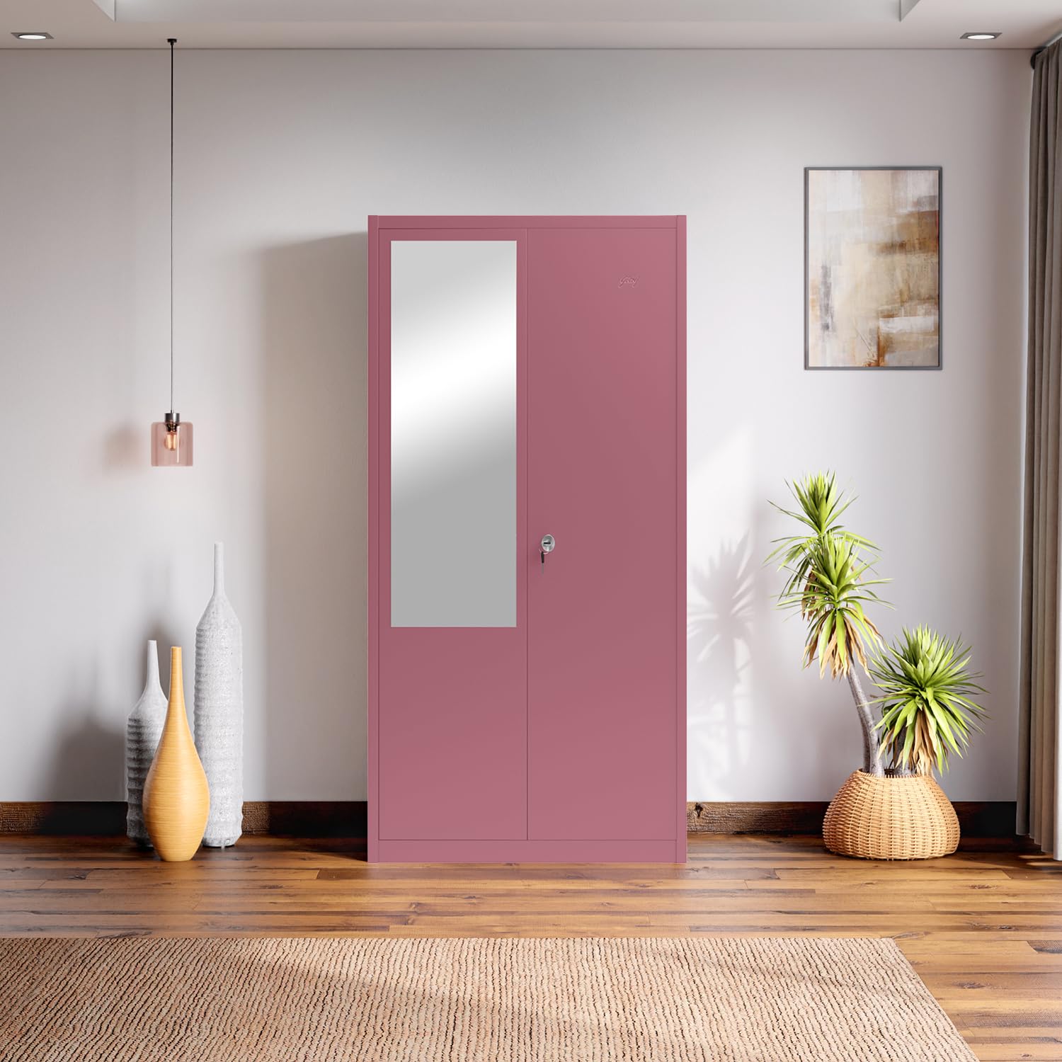 Godrej Interio Almirah Luminex Nx 2Door With Mirror Steel Almirah Wardrobe (Textured Dusty Rose), 1Year Warranty, 1 Locker And