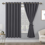 Hiasan Grommet Blackout Curtains For Bedroom, 70 X 63 Inches - Thermal Insulated & Light Blocking Window Drapes For Living Room/Dorm Room, Set Of 2 Panels Sewn With Tiebacks, Dark Grey
