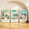 SoulAbiti Rio de Janeiro & Brighton & Santorini set of 3 Framed Wall Print 12x18 inch Light Brown Frame PlexiGlass Polaroid Tra