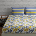 Huesland By Ahmedabad Cotton 144 Tc Cotton Bed Sheet Double Bed With 2 Pillow Covers | Flamingos & Stripes Grey & Yellow