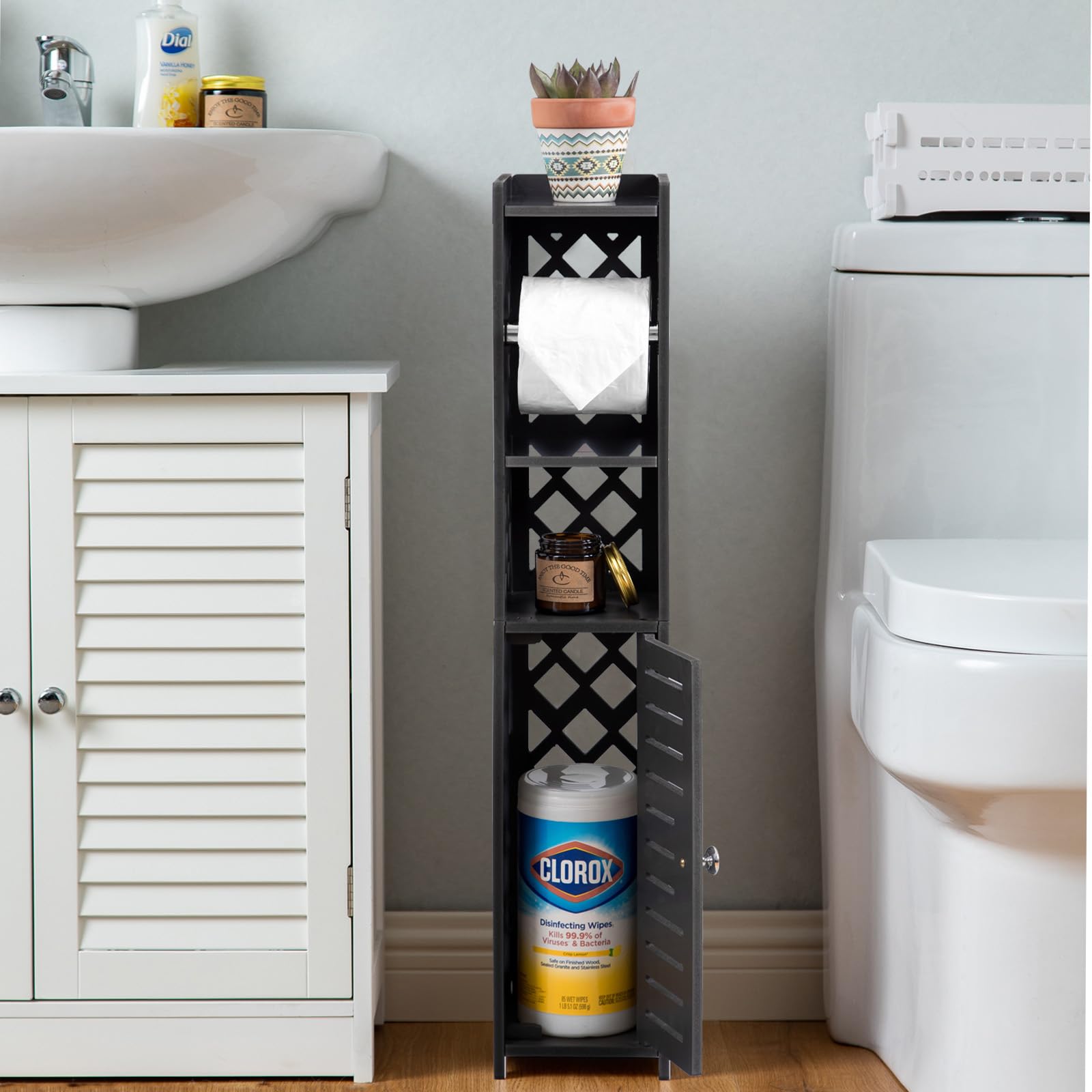 Toilet Paper Storage Cabinet,Toilet Paper Holder Stand,Bathroom Storage Cabinet With Roller,Slim Storage Cabinet For Small Space