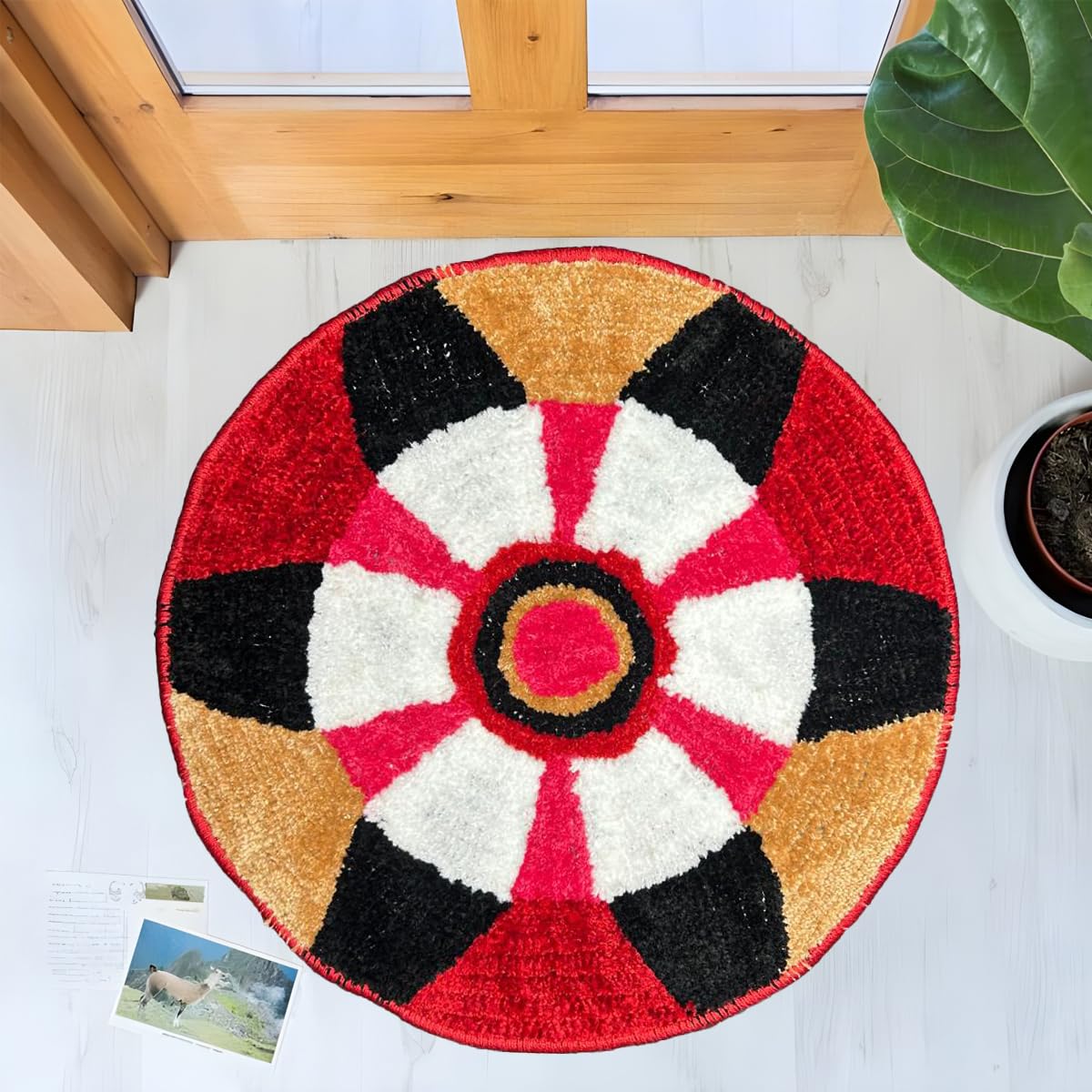 Decorative Round Rangoli Soft Microfiber Floral Doormat for Home Entarnce, Temple| Festival Rangoli Mat| Pooja Mat| Diwali| Livi