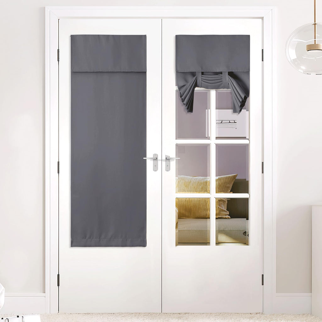 Nicetown Front Door Curtains - Privacy Thermal Insulated Tricia Door Window Curtain Drapery Room Darkening Blinds For Patio French Door, Tie Up Shade For Kitchen W26 X L64 Inch, 1 Panel, Grey
