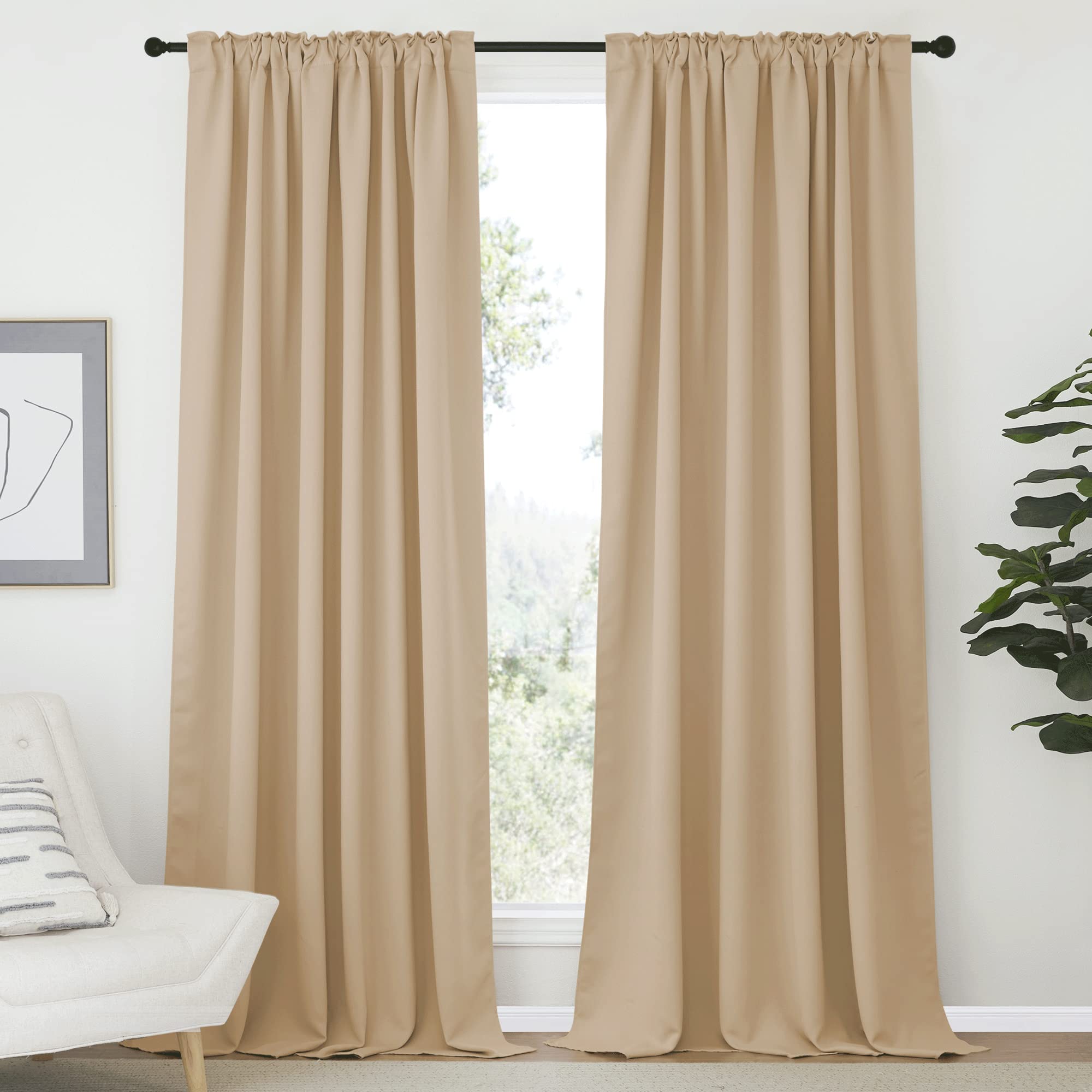 Nicetown Window Treatment Elegant Curtains - (Biscotti Beige Color) 70 Width X 108, 1 Pair, Curtains And Drapes For Bedroom
