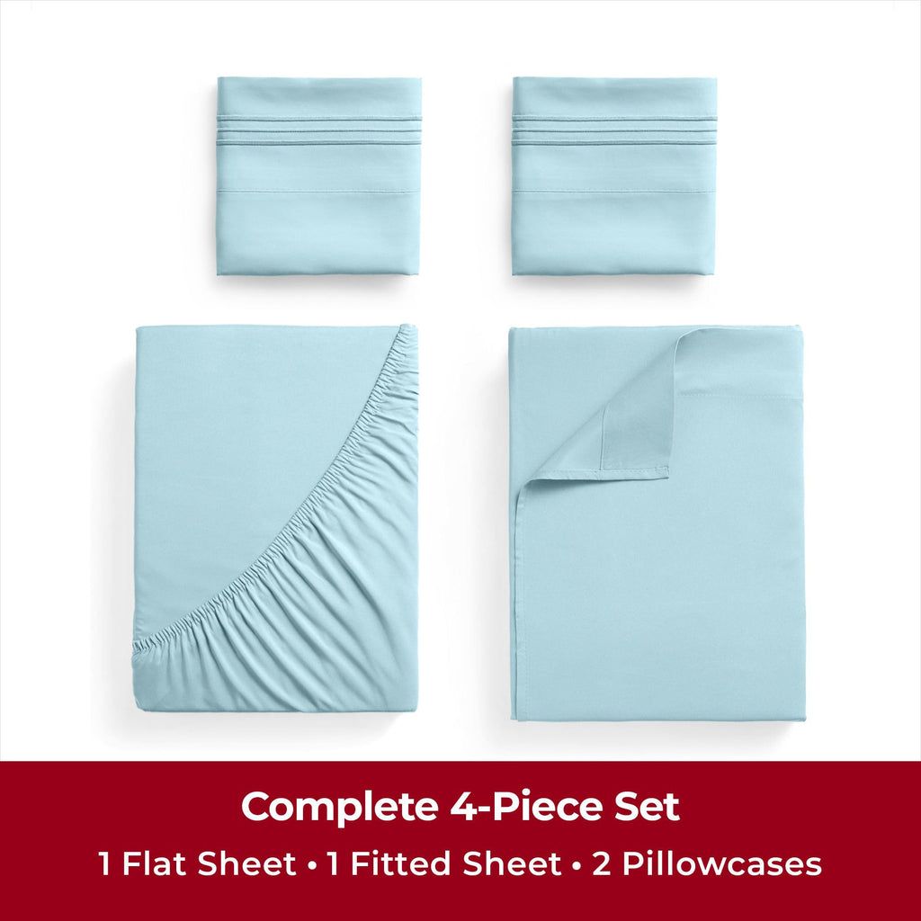 Mellanni Twin Xl Sheet Set - 4-Piece Iconic Collection Bedding, (Including 2 Pillowcases), 16-Inch Deep Pocket, Easy Care, Extra Soft, Cooling Sheets, Brushed Microfiber - Aqua